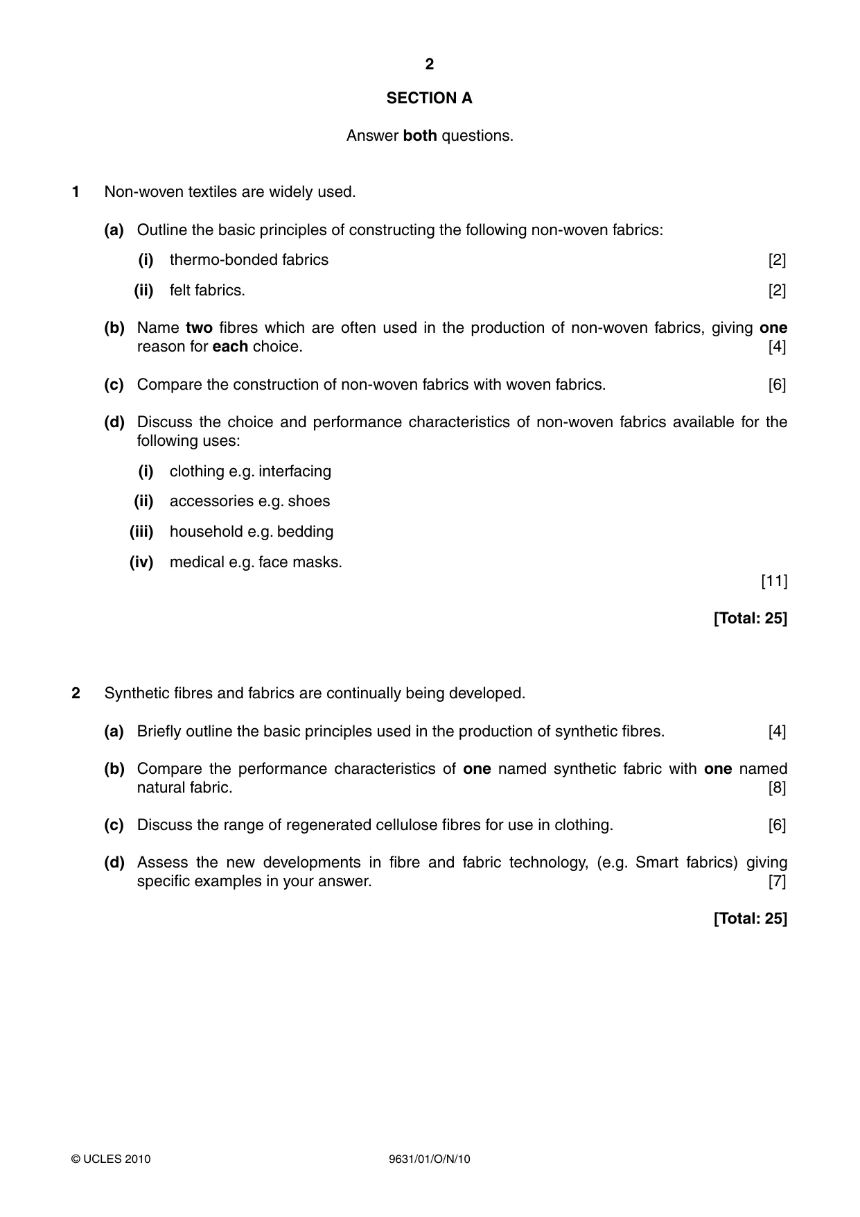 Cambridge A Level Design and Textiles 9631 2010 Oct/Nov Paper 1 · Variant 1 question paper, page 2 of 4