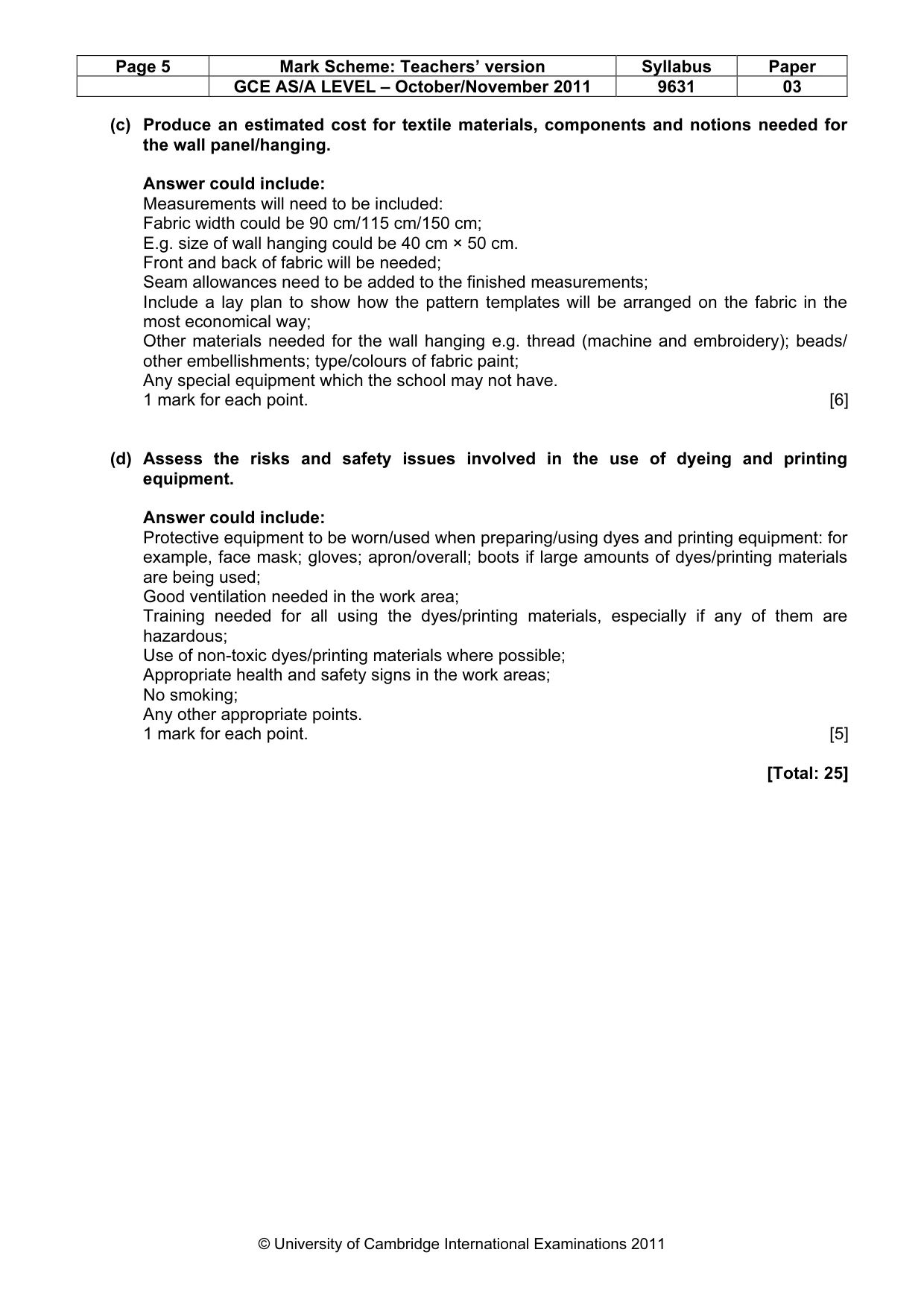 Mark scheme, page 5 of 10