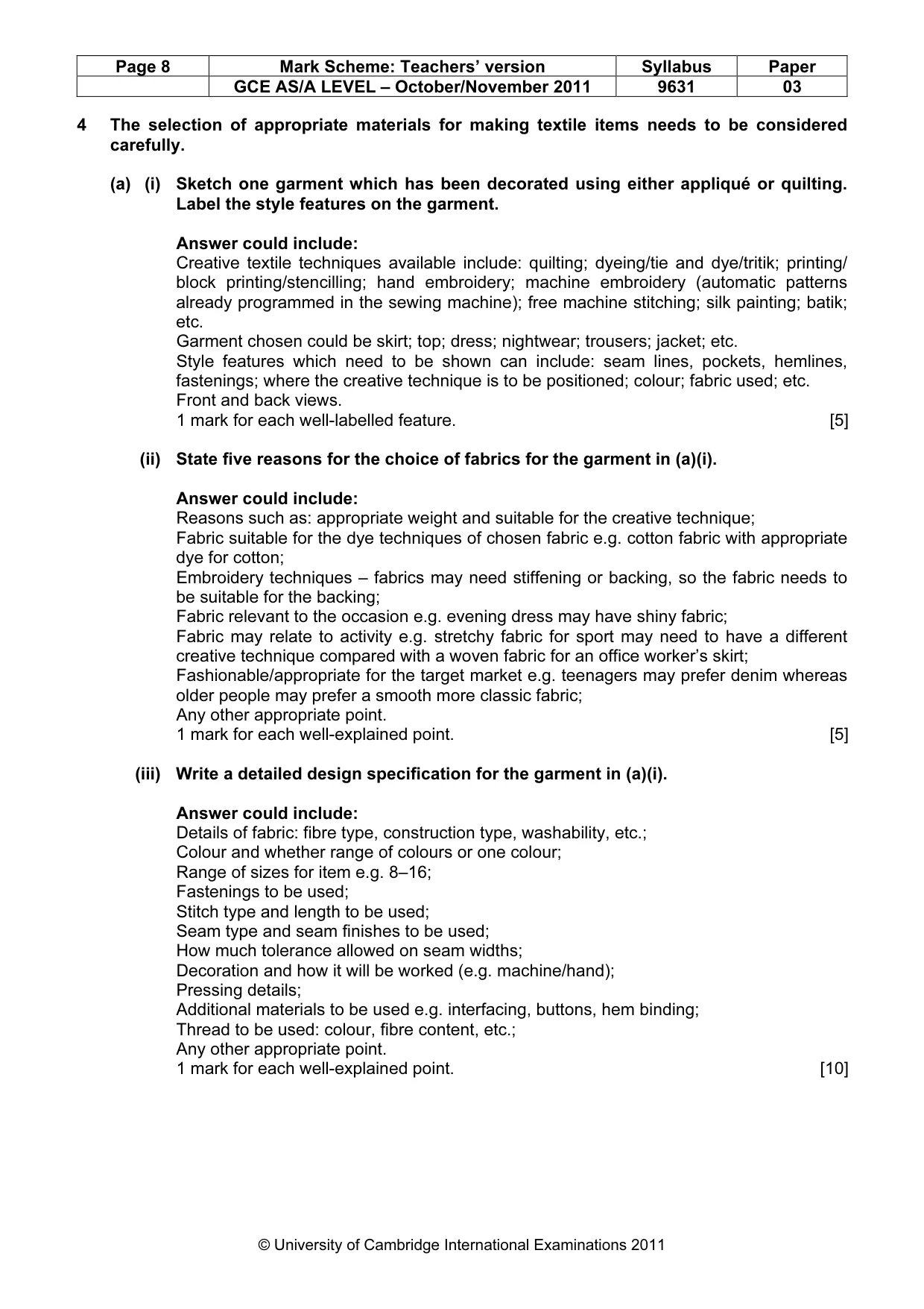 Mark scheme, page 8 of 10