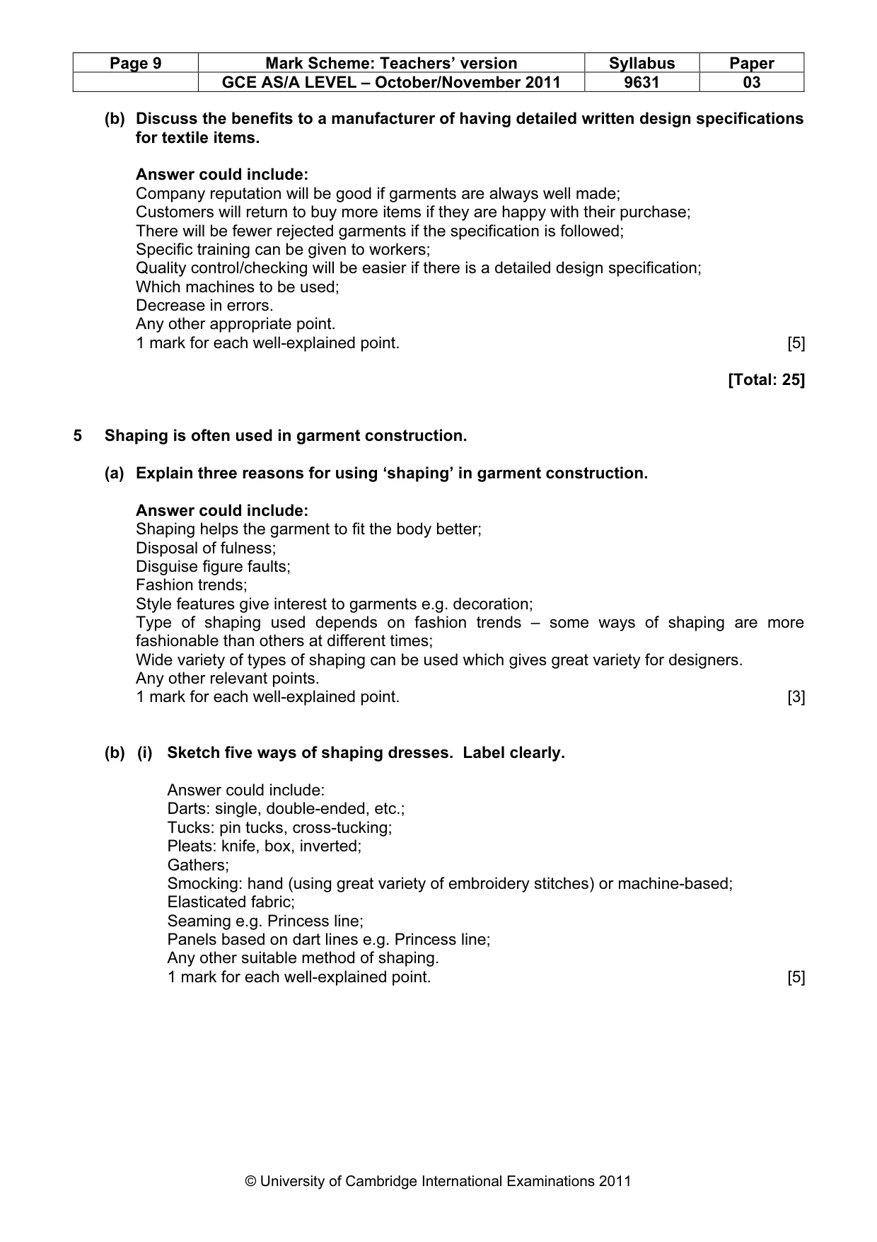 Mark scheme, page 9 of 10