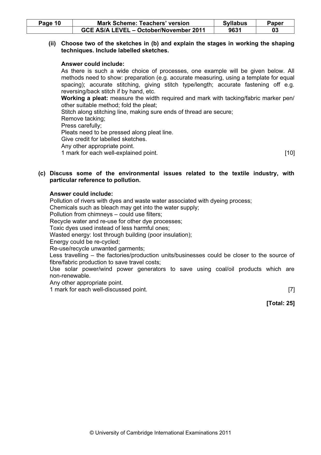 Mark scheme, page 10 of 10