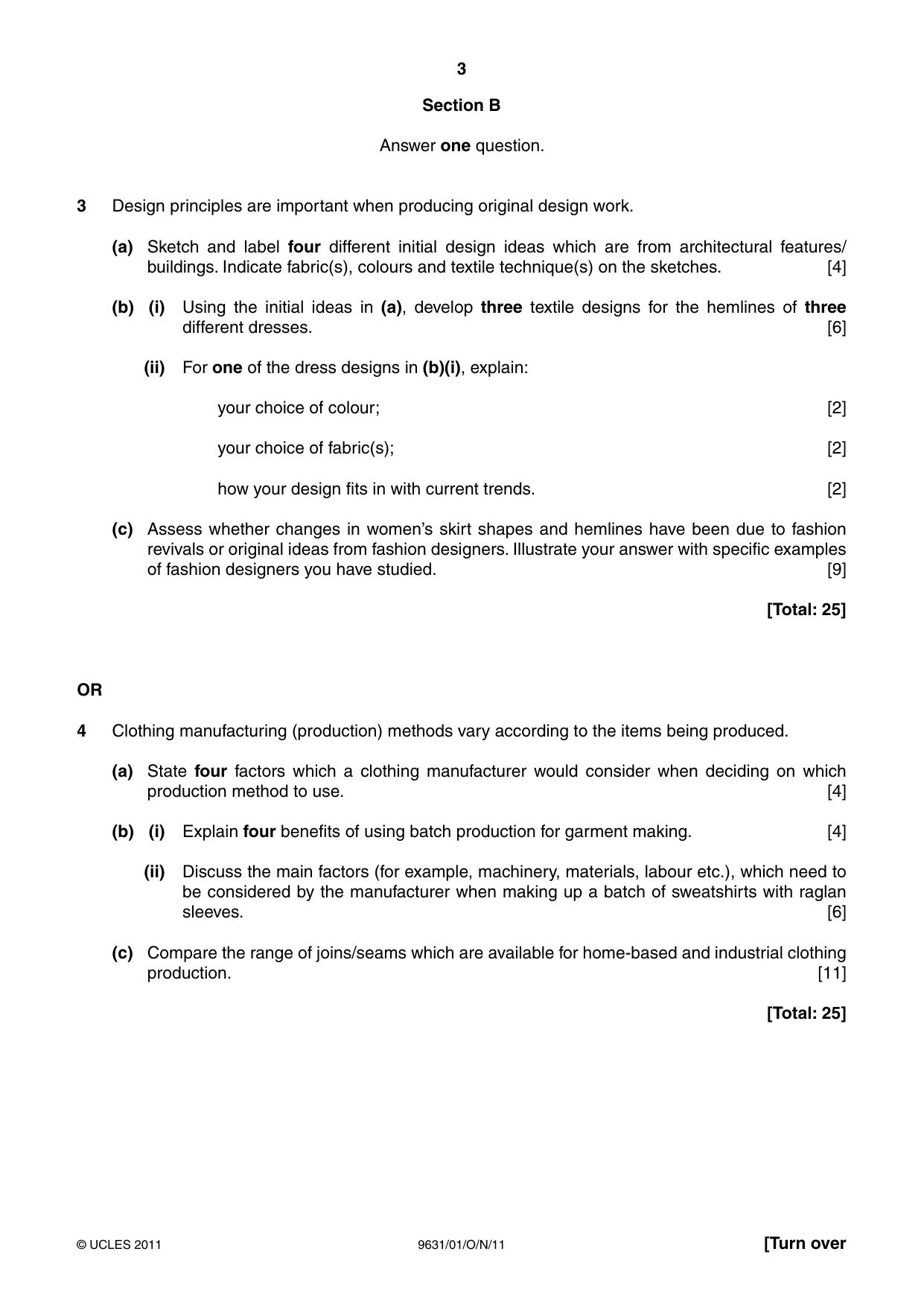 Cambridge A Level Design and Textiles 9631 2011 Oct/Nov Paper 1 · Variant 1 question paper, page 3 of 4