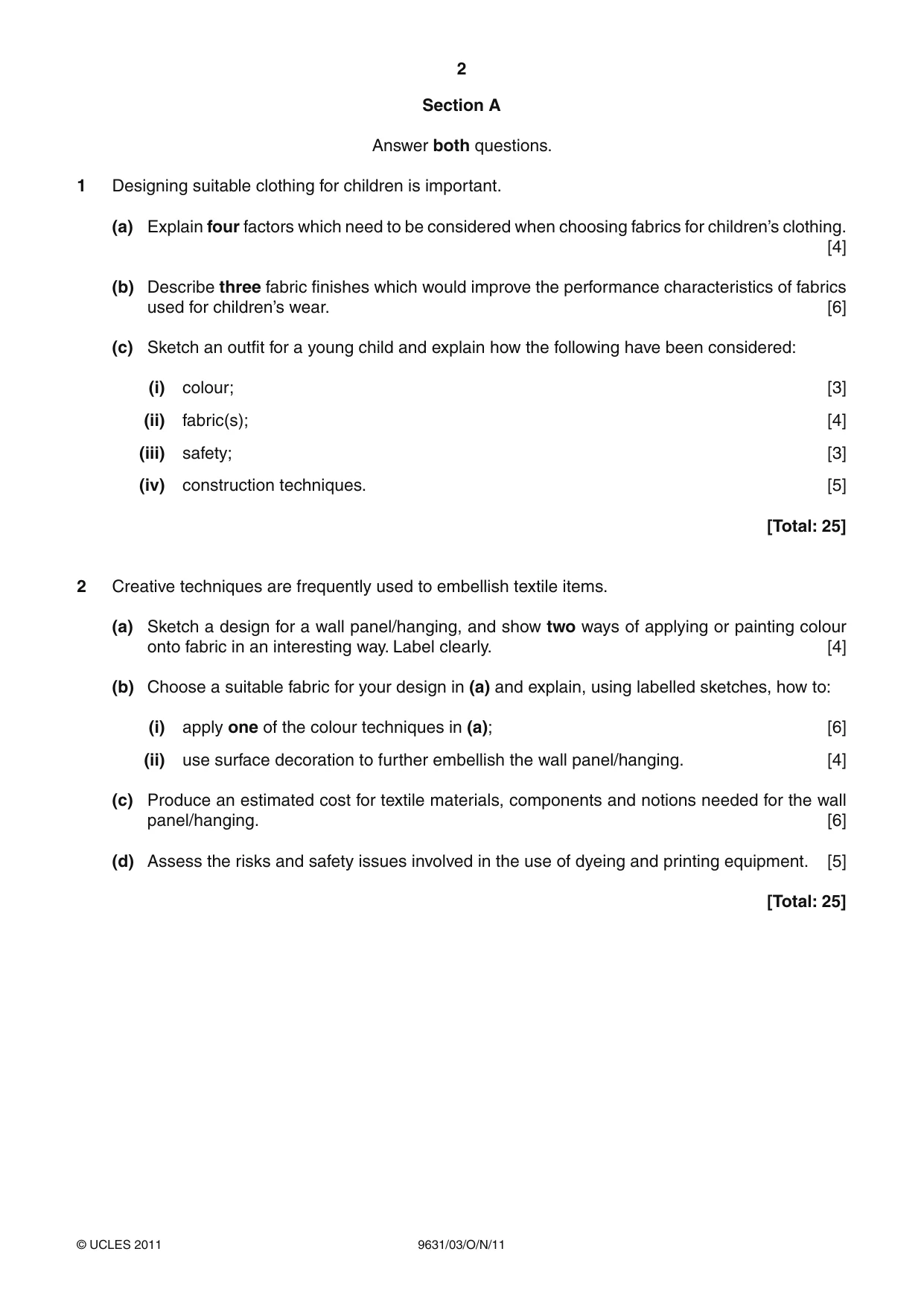 Cambridge A Level Design and Textiles 9631 2011 Oct/Nov Paper 3 · Variant 1 question paper, page 2 of 4