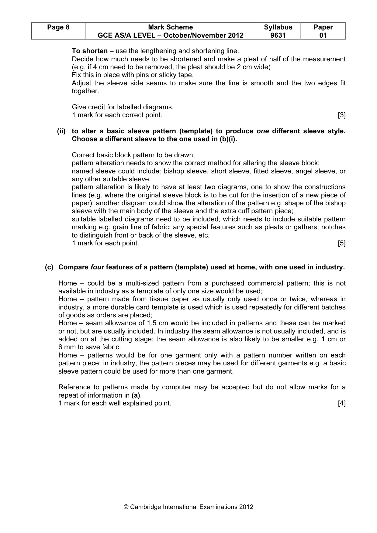 Mark scheme, page 8 of 9