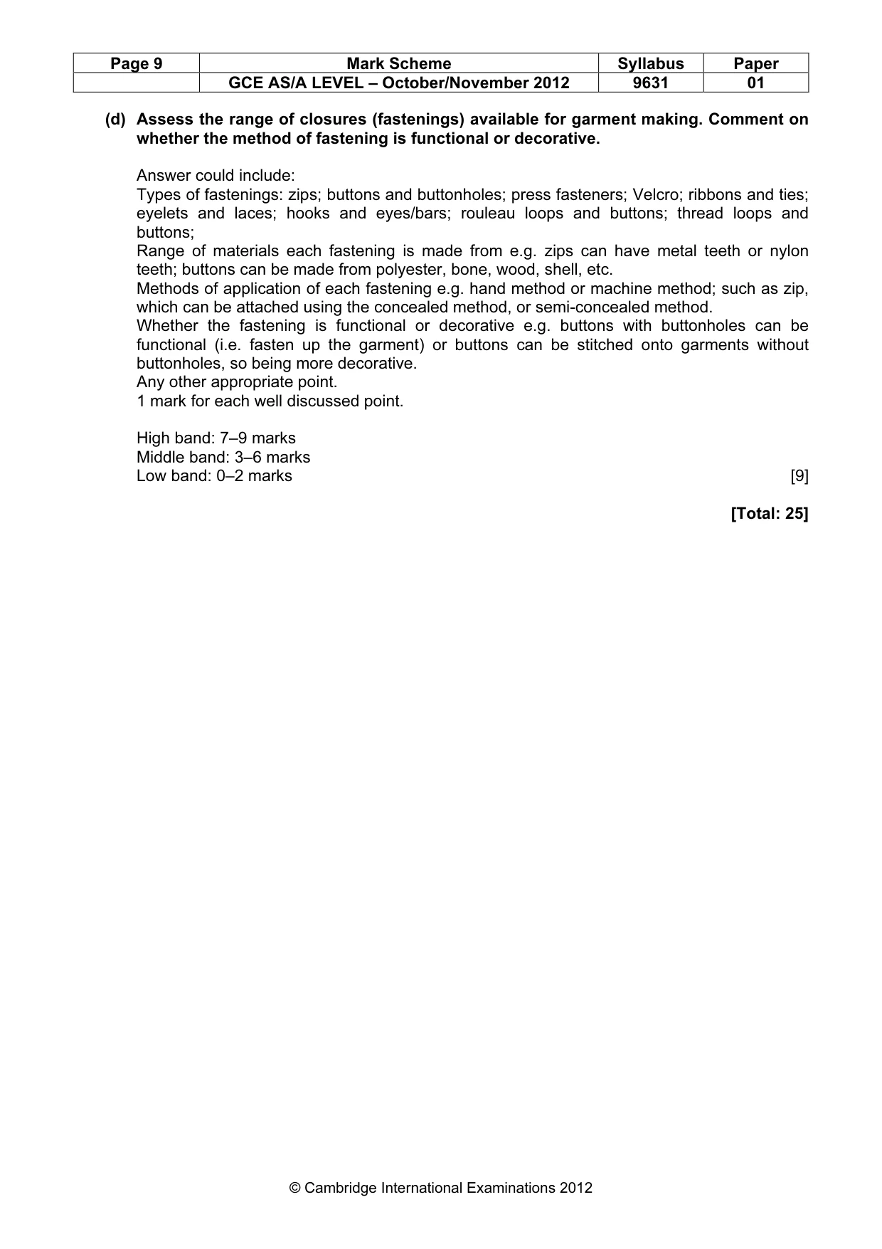 Mark scheme, page 9 of 9