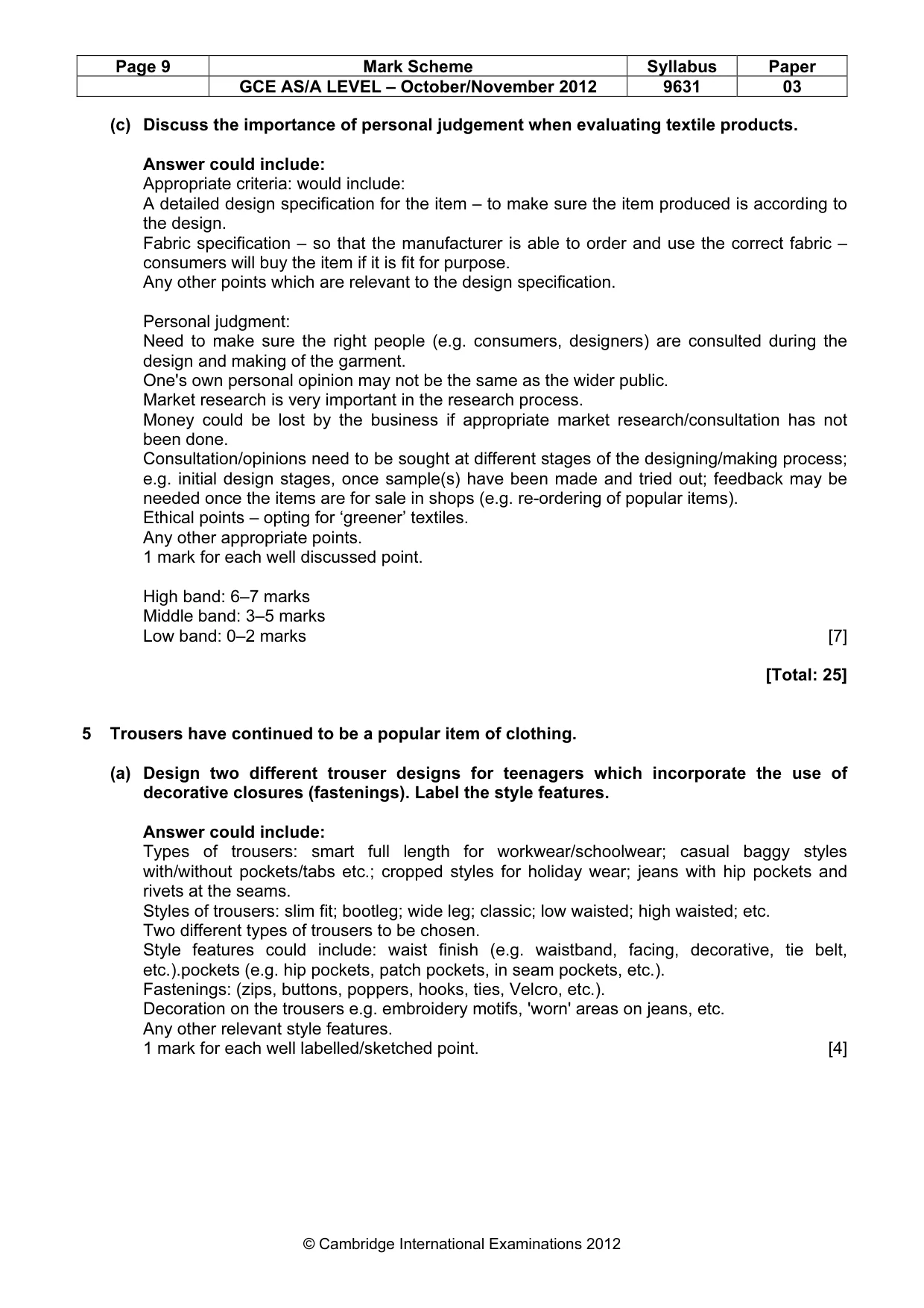 Mark scheme, page 9 of 11