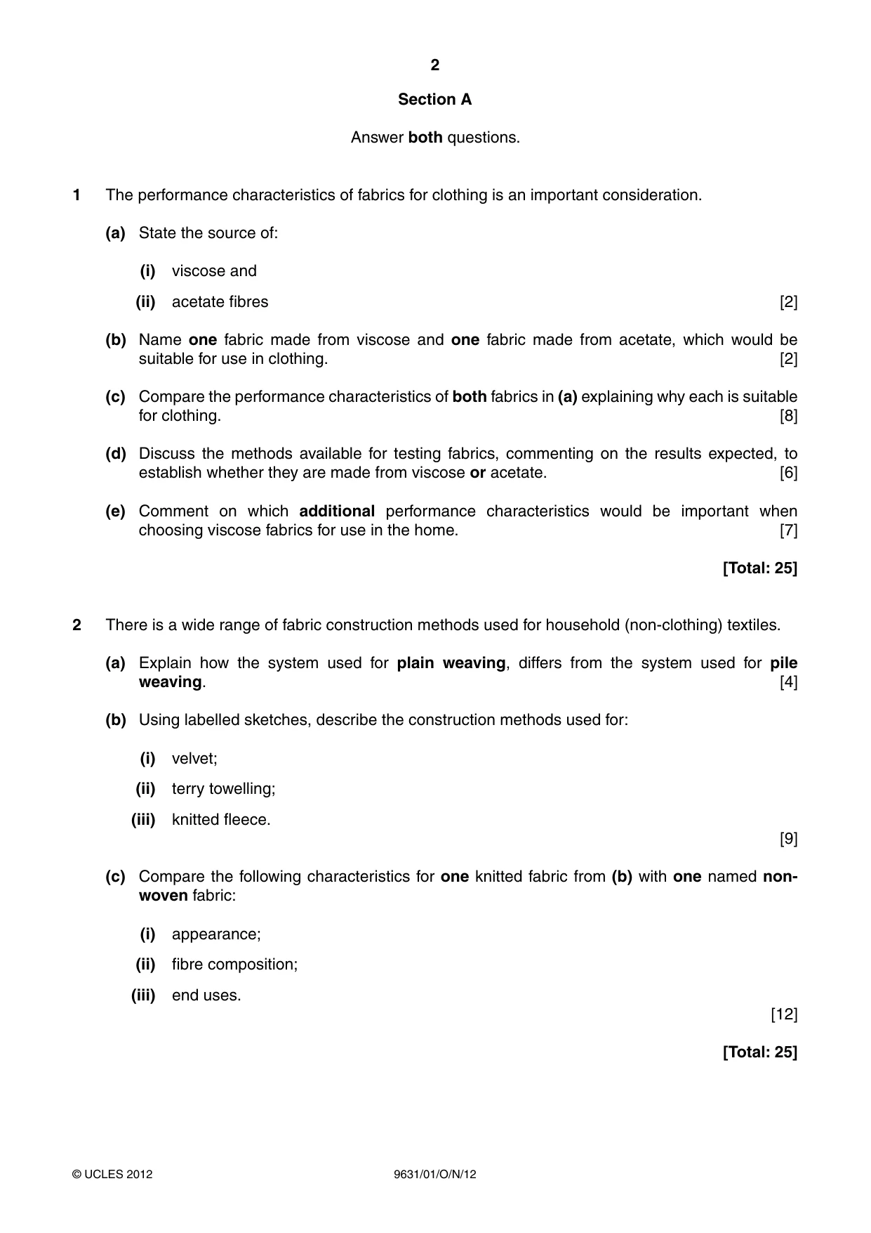 Cambridge A Level Design and Textiles 9631 2012 Oct/Nov Paper 1 · Variant 1 question paper, page 2 of 4