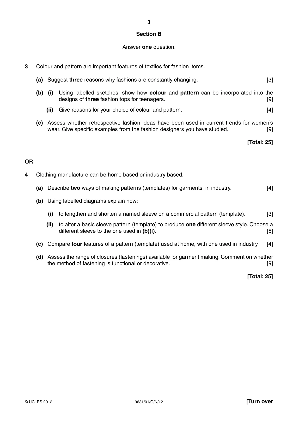 Cambridge A Level Design and Textiles 9631 2012 Oct/Nov Paper 1 · Variant 1 question paper, page 3 of 4