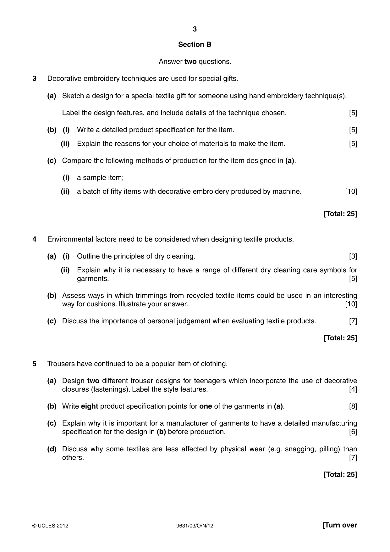 Cambridge A Level Design and Textiles 9631 2012 Oct/Nov Paper 3 · Variant 1 question paper, page 3 of 4