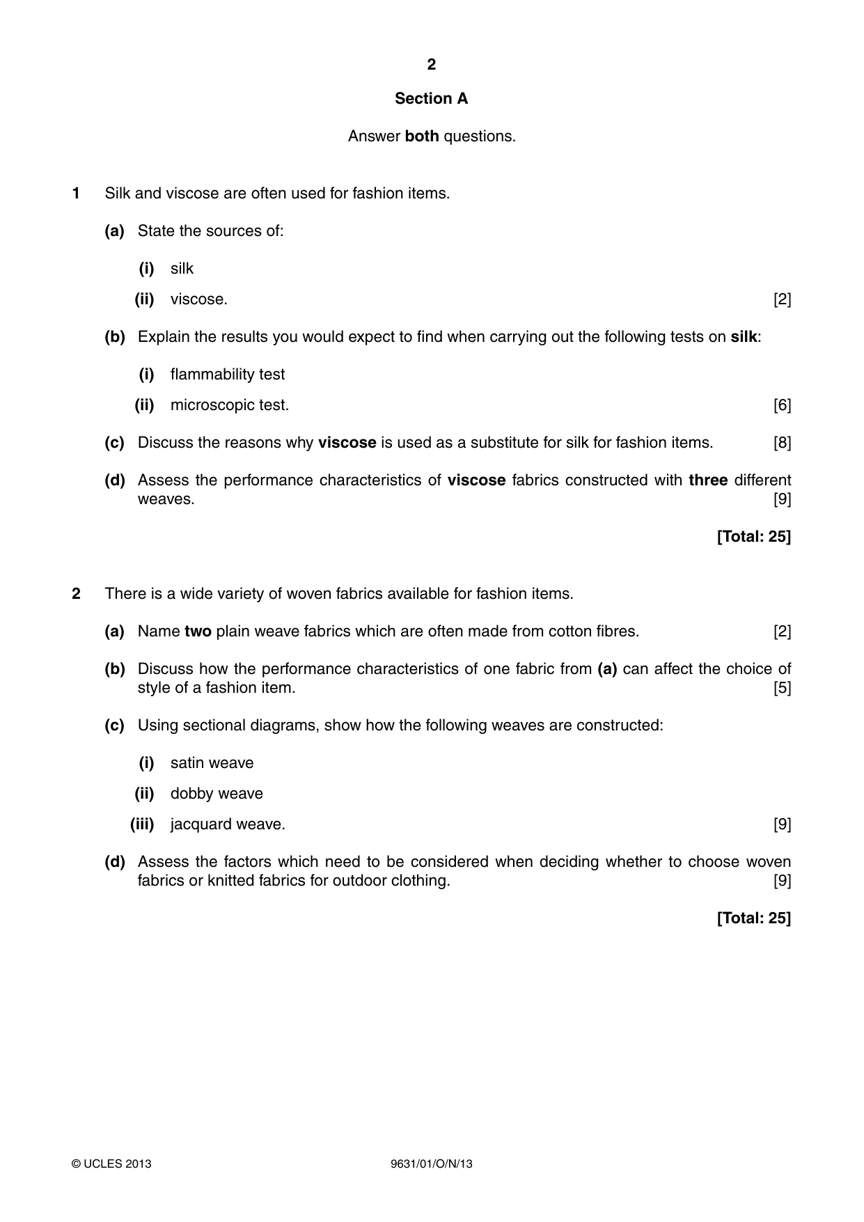 Cambridge A Level Design and Textiles 9631 2013 Oct/Nov Paper 1 · Variant 1 question paper, page 2 of 4