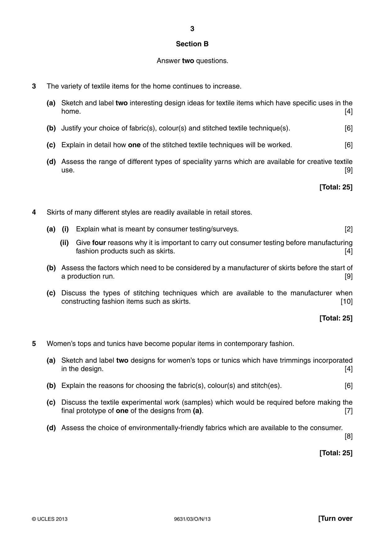 Cambridge A Level Design and Textiles 9631 2013 Oct/Nov Paper 3 · Variant 1 question paper, page 3 of 4