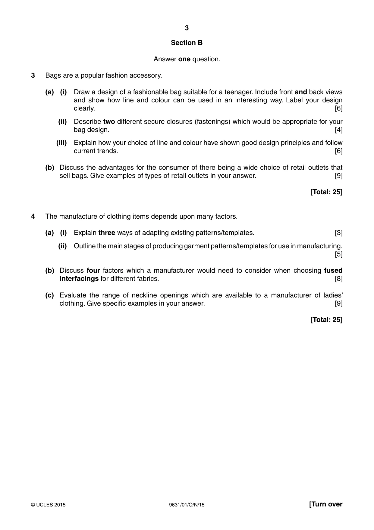 Cambridge A Level Design and Textiles 9631 2015 Oct/Nov Paper 1 · Variant 1 question paper, page 3 of 4