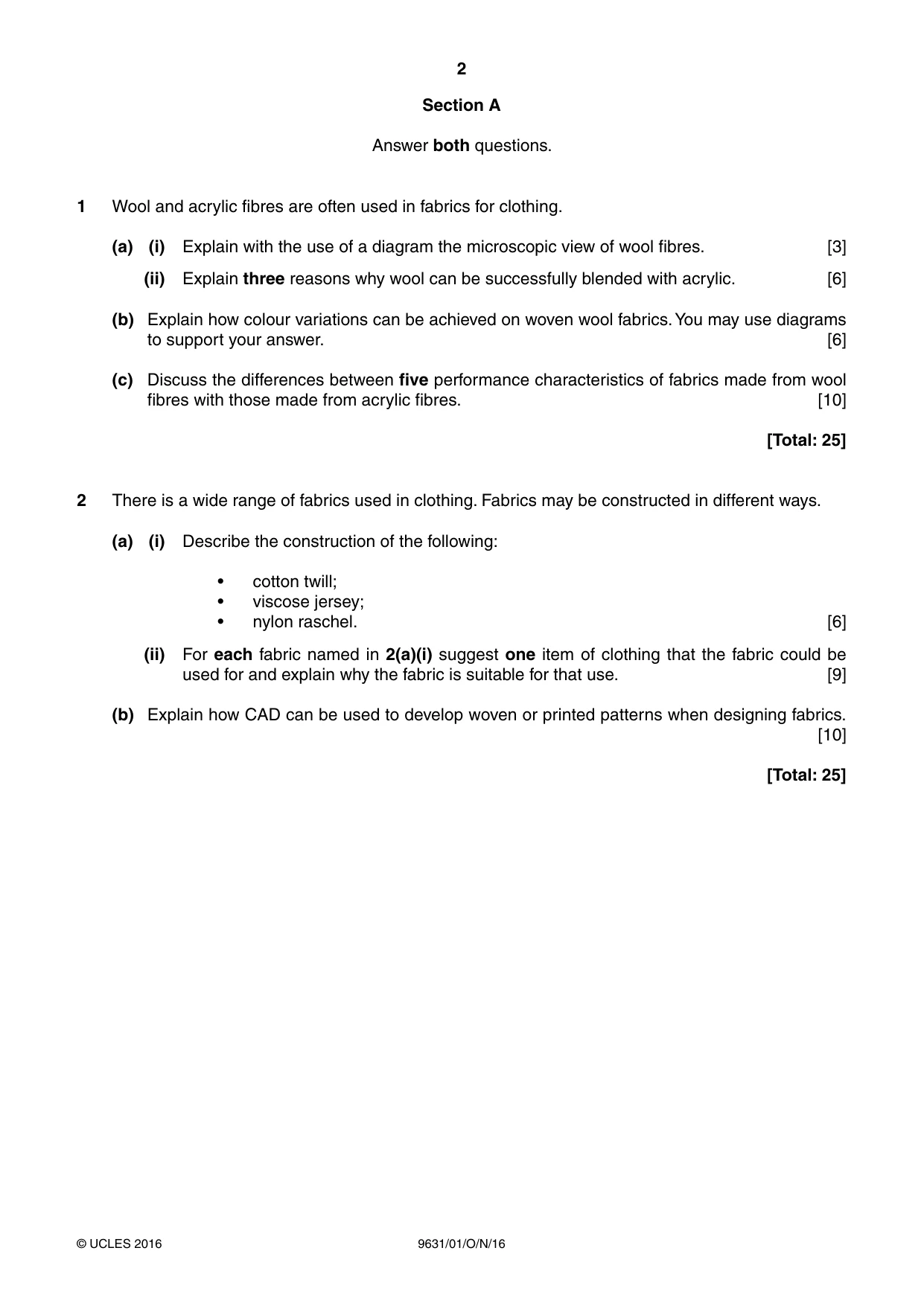 Cambridge A Level Design and Textiles 9631 2016 Oct/Nov Paper 1 · Variant 1 question paper, page 2 of 4