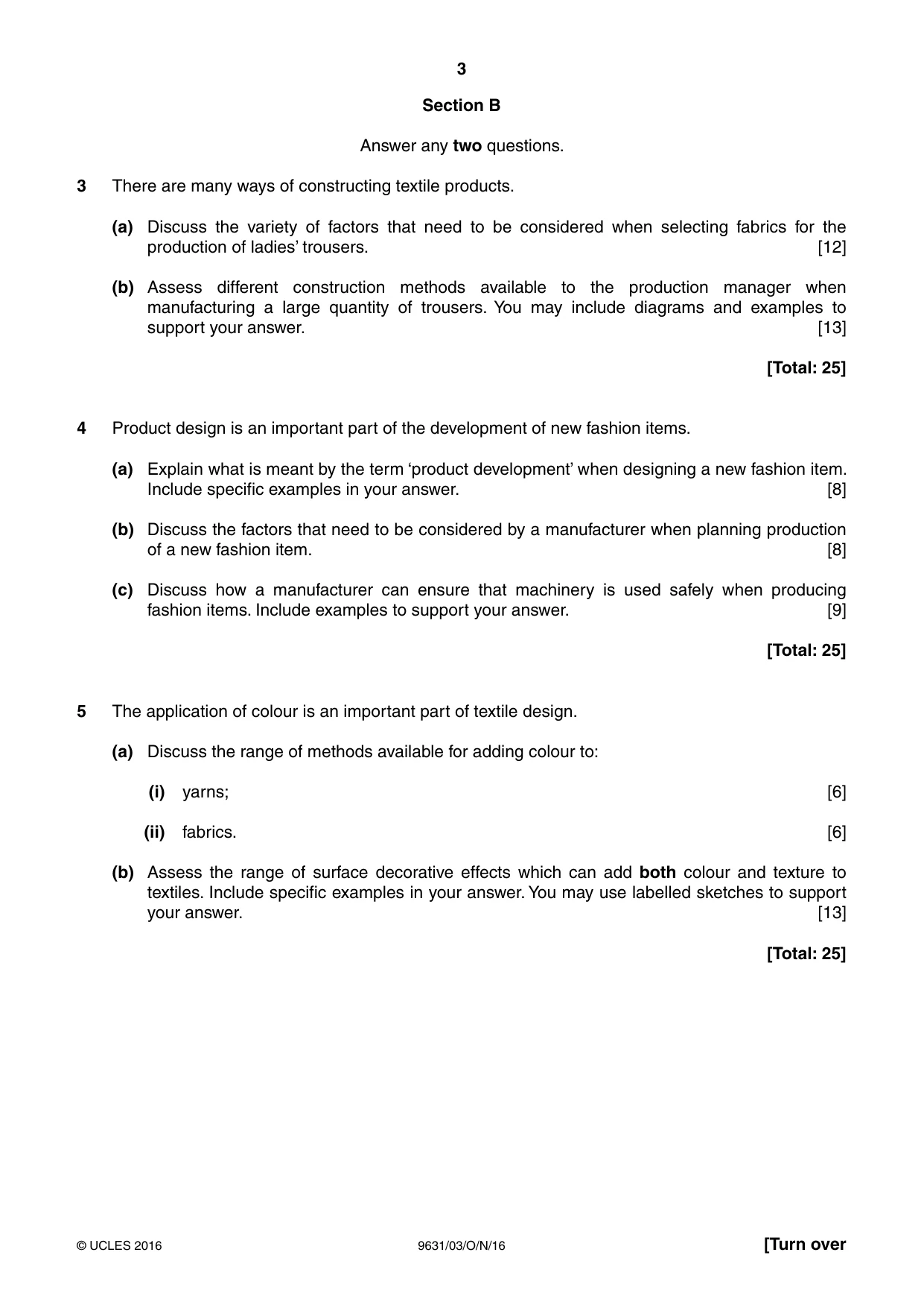 Cambridge A Level Design and Textiles 9631 2016 Oct/Nov Paper 3 · Variant 1 question paper, page 3 of 4