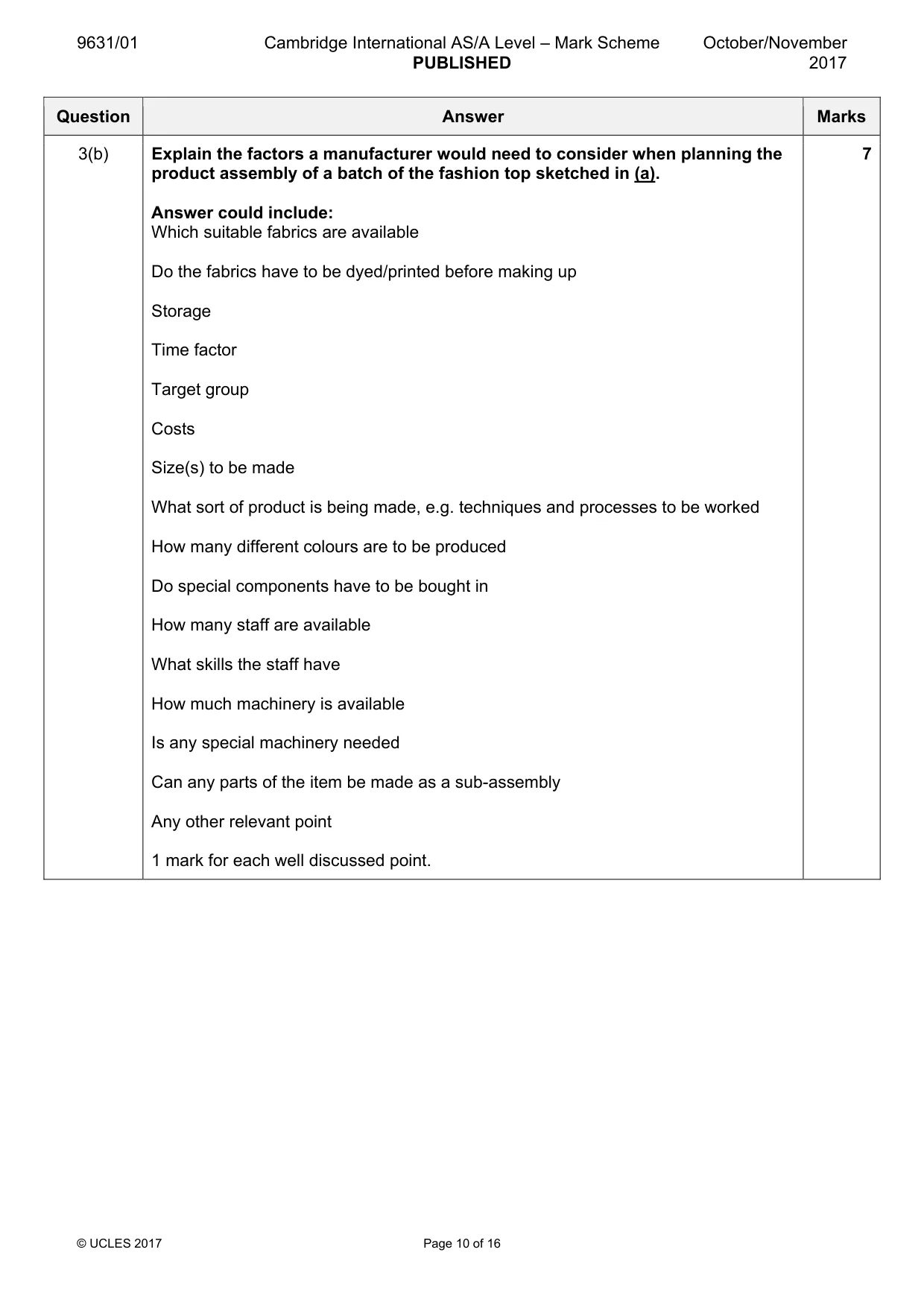 Mark scheme, page 10 of 16