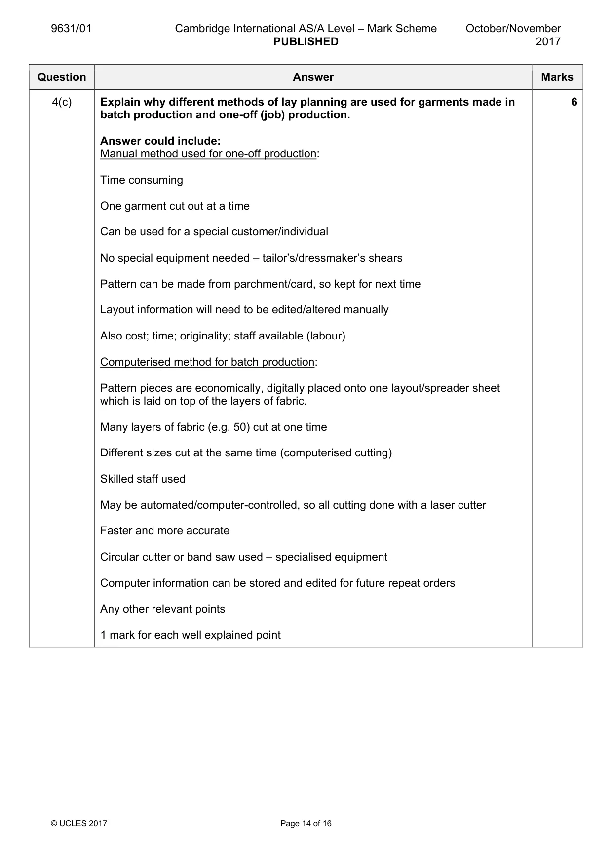Mark scheme, page 14 of 16