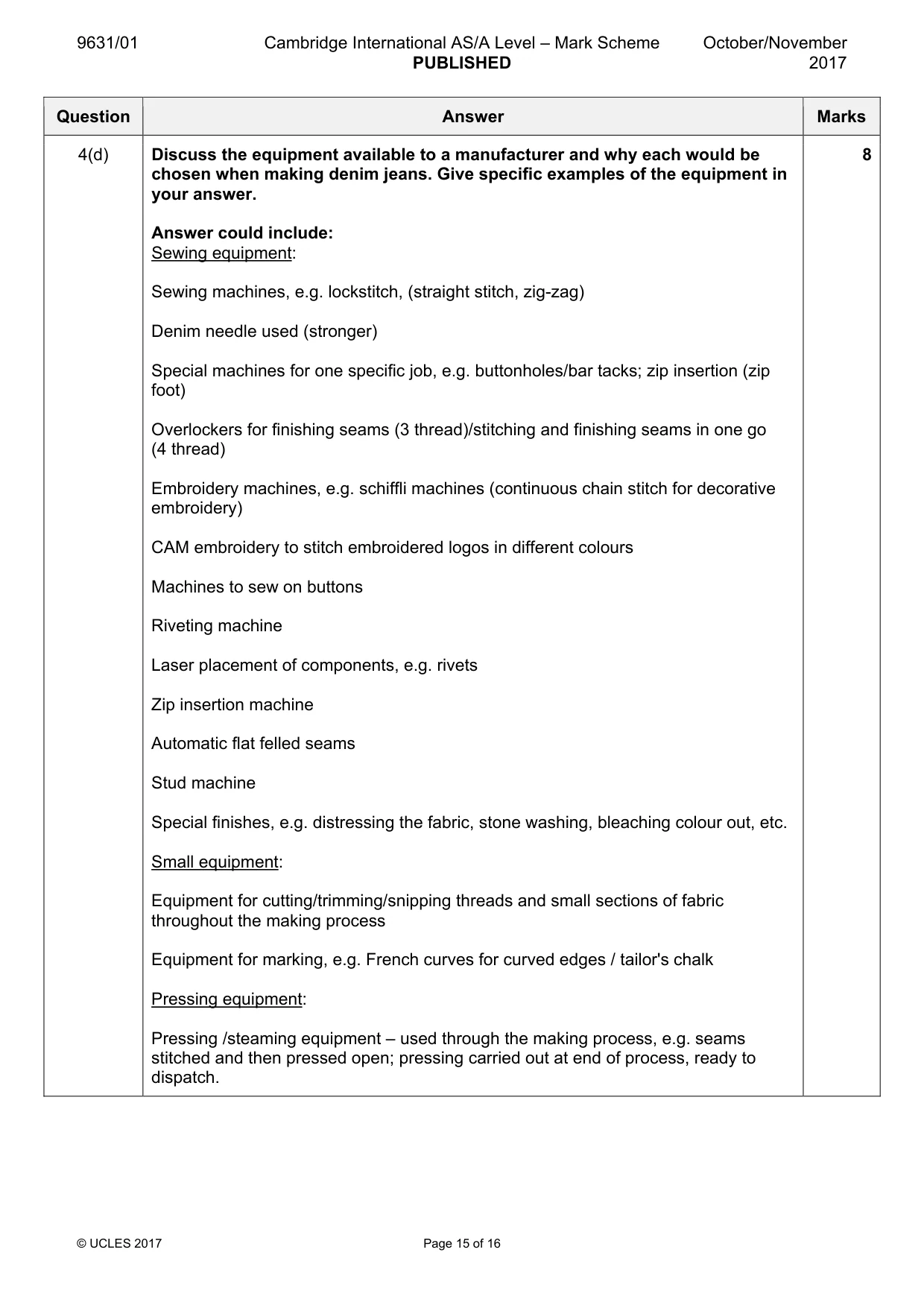 Mark scheme, page 15 of 16