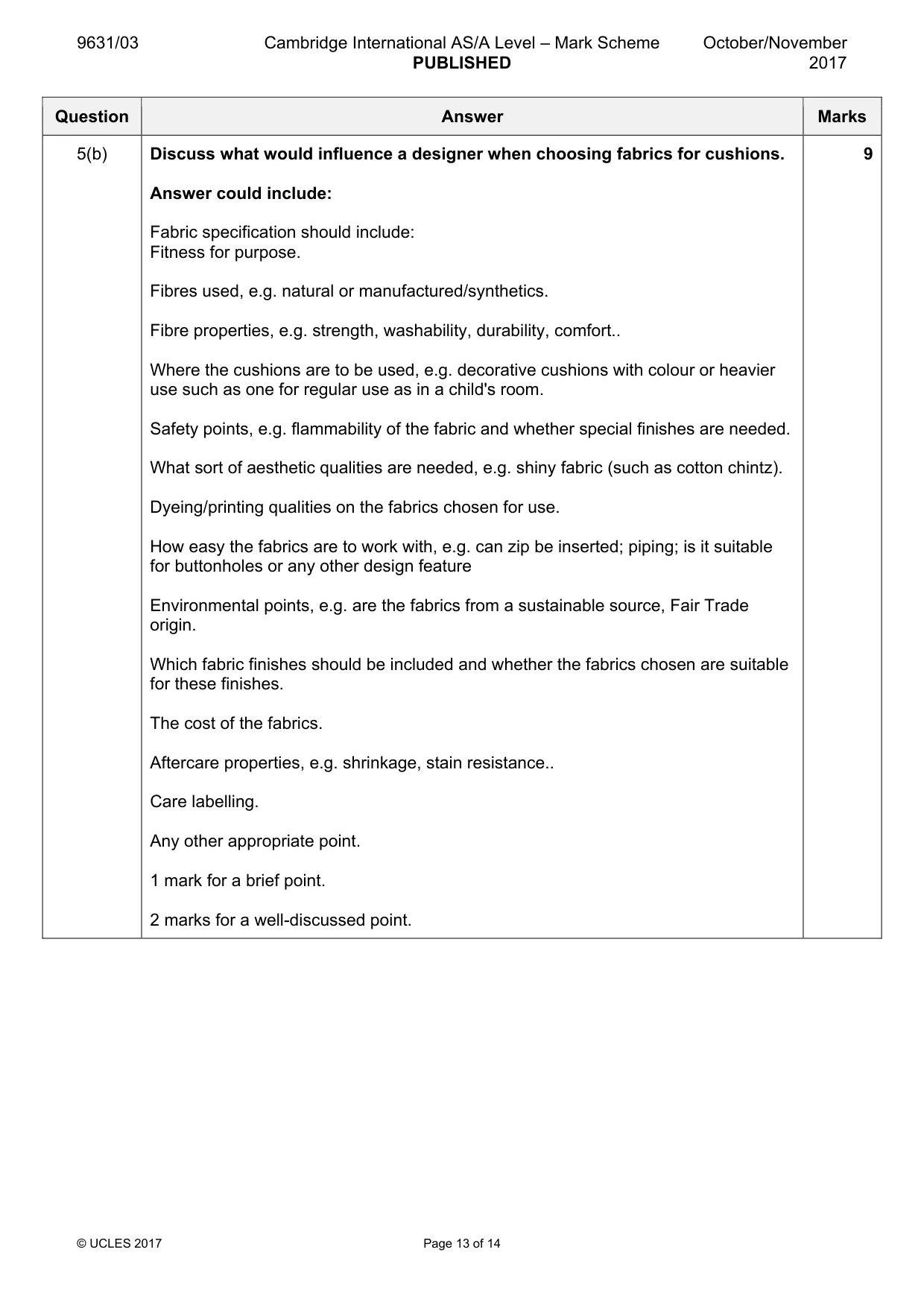 Mark scheme, page 13 of 14
