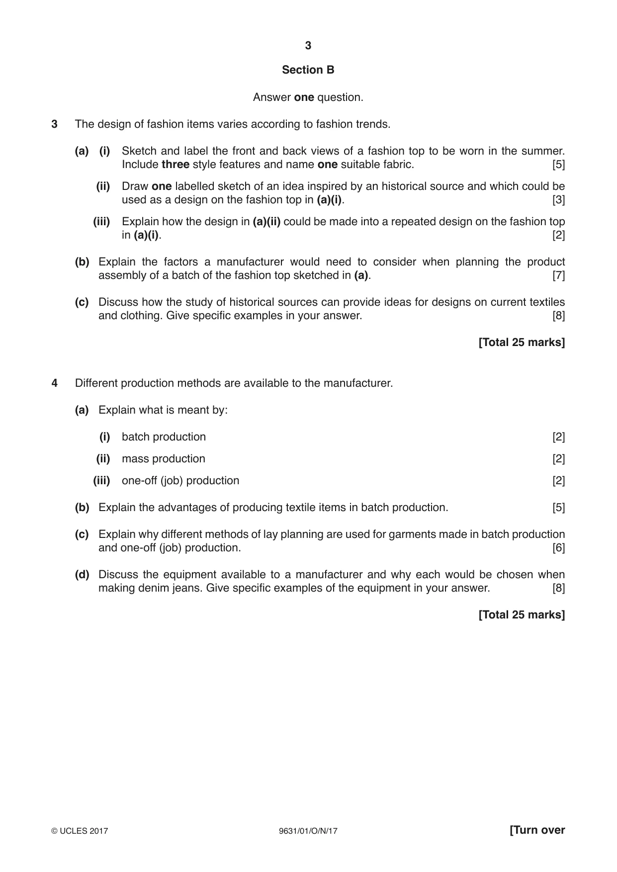 Cambridge A Level Design and Textiles 9631 2017 Oct/Nov Paper 1 · Variant 1 question paper, page 3 of 4