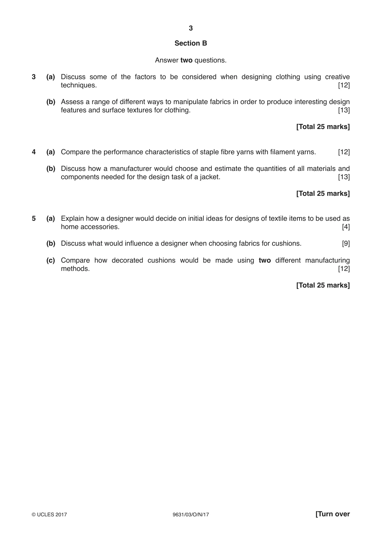 Cambridge A Level Design and Textiles 9631 2017 Oct/Nov Paper 3 · Variant 1 question paper, page 3 of 4