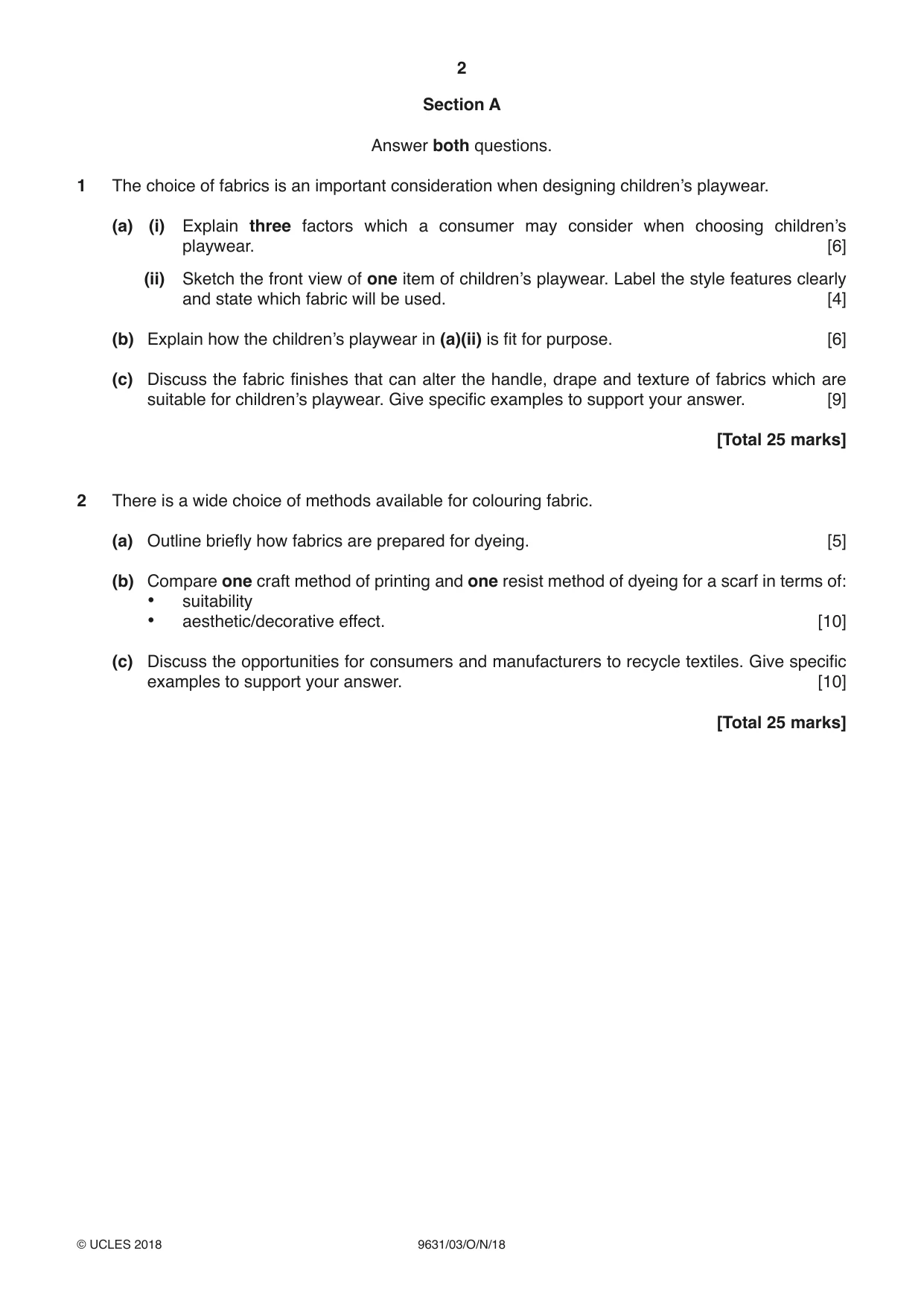 Cambridge A Level Design and Textiles 9631 2018 Oct/Nov Paper 3 · Variant 0 question paper, page 2 of 4