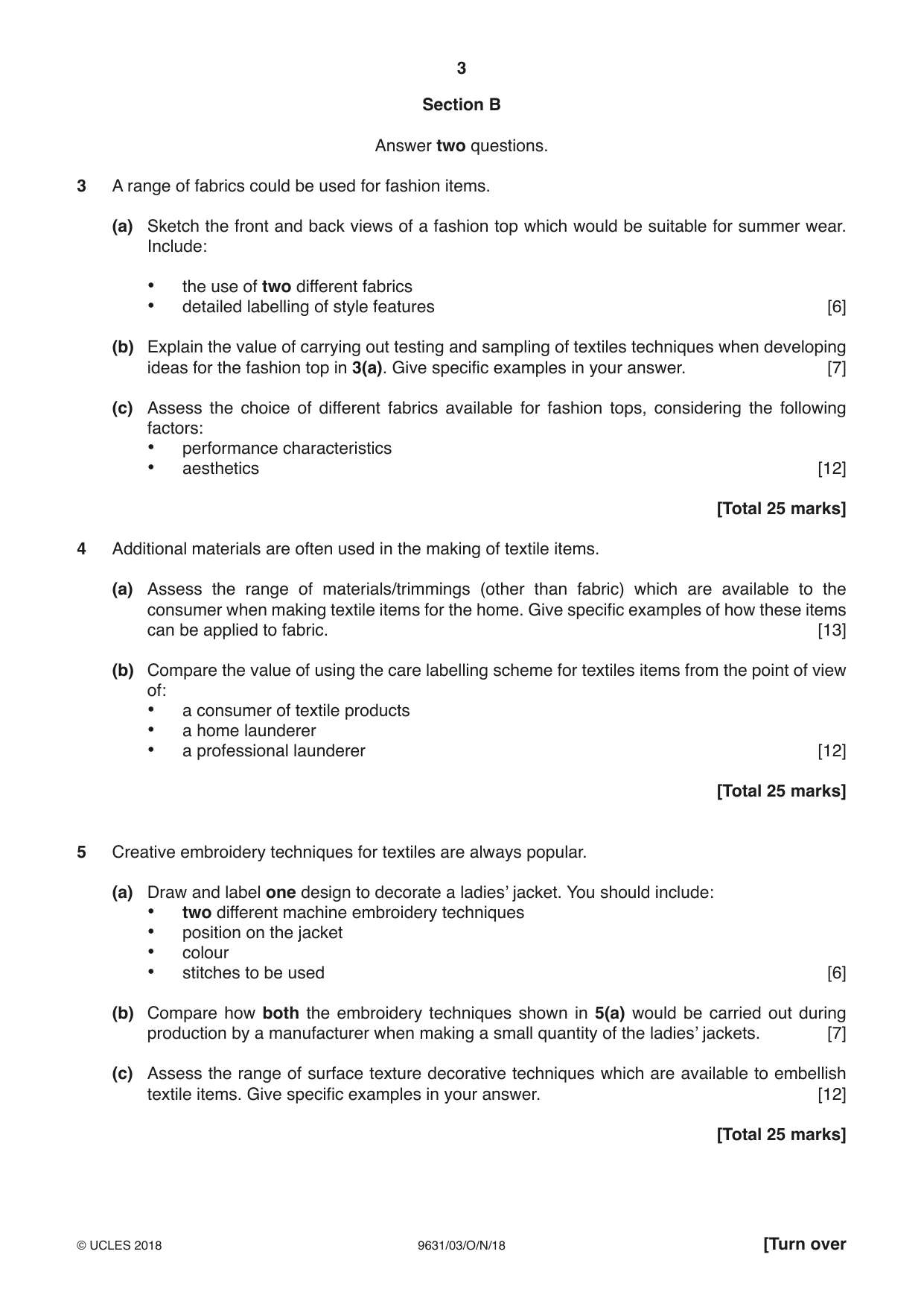 Cambridge A Level Design and Textiles 9631 2018 Oct/Nov Paper 3 · Variant 0 question paper, page 3 of 4