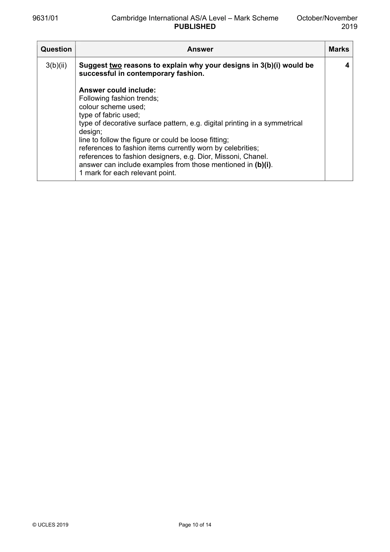Mark scheme, page 10 of 14