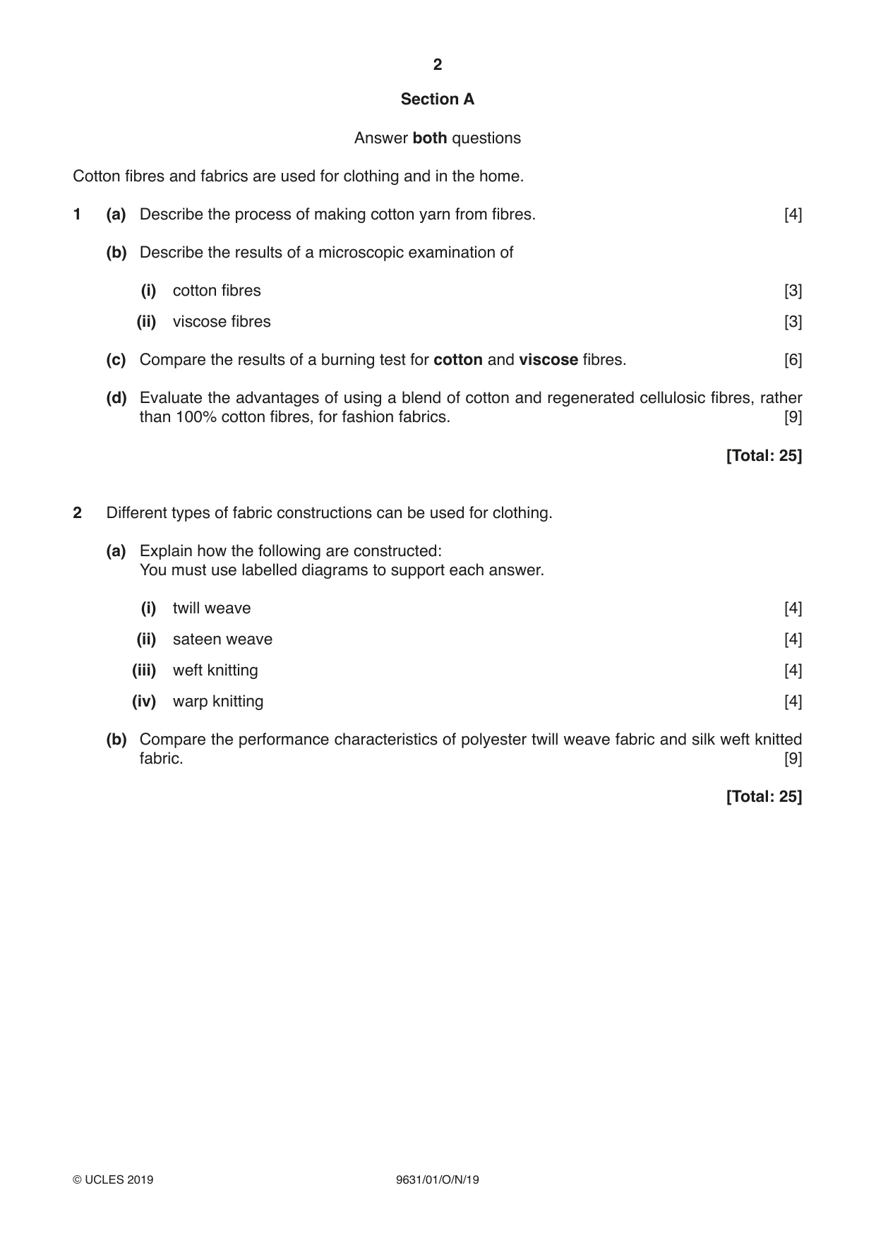 Cambridge A Level Design and Textiles 9631 2019 Oct/Nov Paper 1 · Variant 1 question paper, page 2 of 4