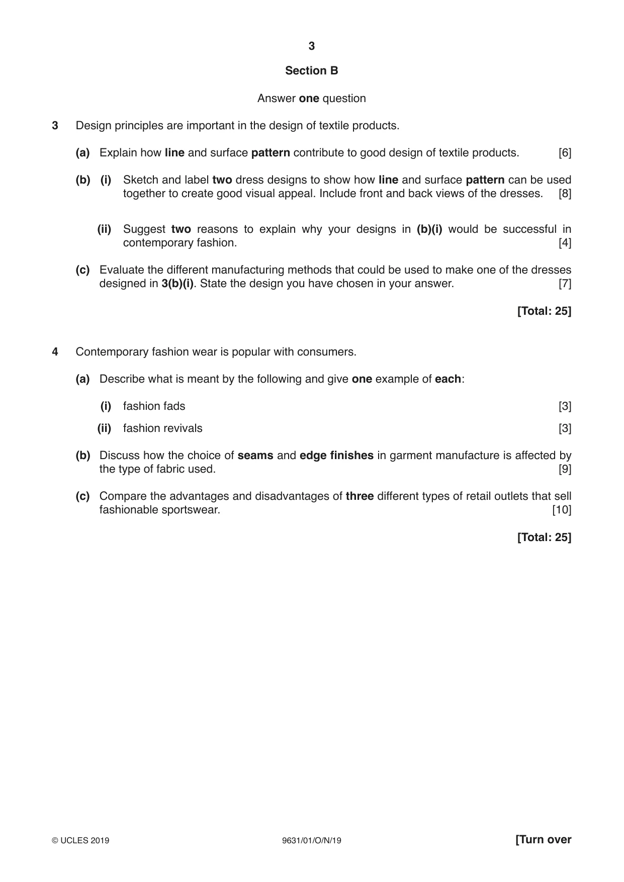 Cambridge A Level Design and Textiles 9631 2019 Oct/Nov Paper 1 · Variant 1 question paper, page 3 of 4