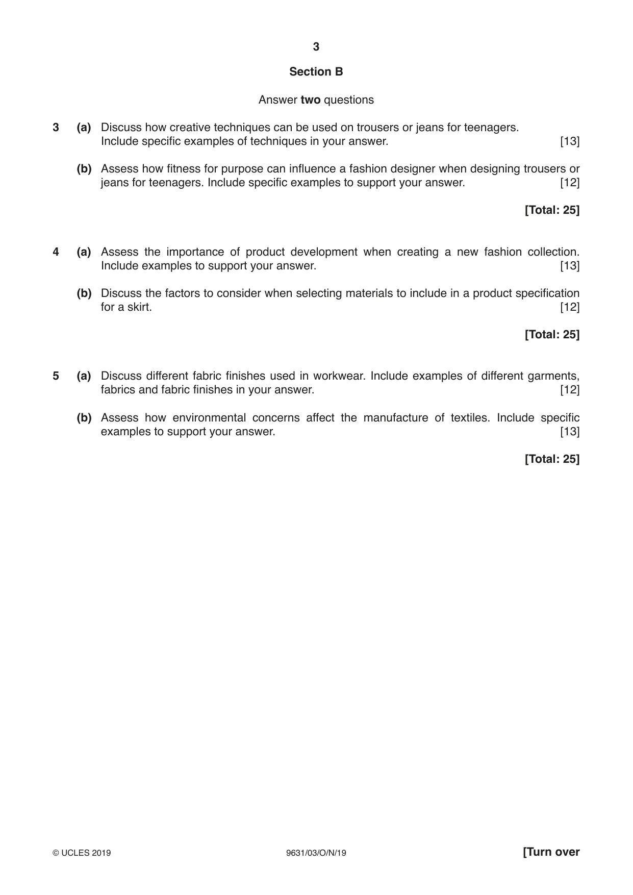 Cambridge A Level Design and Textiles 9631 2019 Oct/Nov Paper 3 · Variant 1 question paper, page 3 of 4