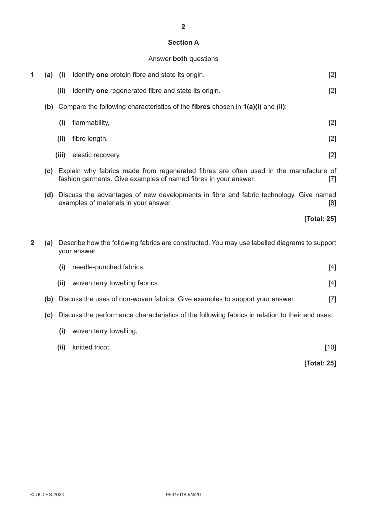 Cambridge A Level Design and Textiles 9631 2020 Oct/Nov Paper 1 · Variant 0 question paper, page 2 of 4