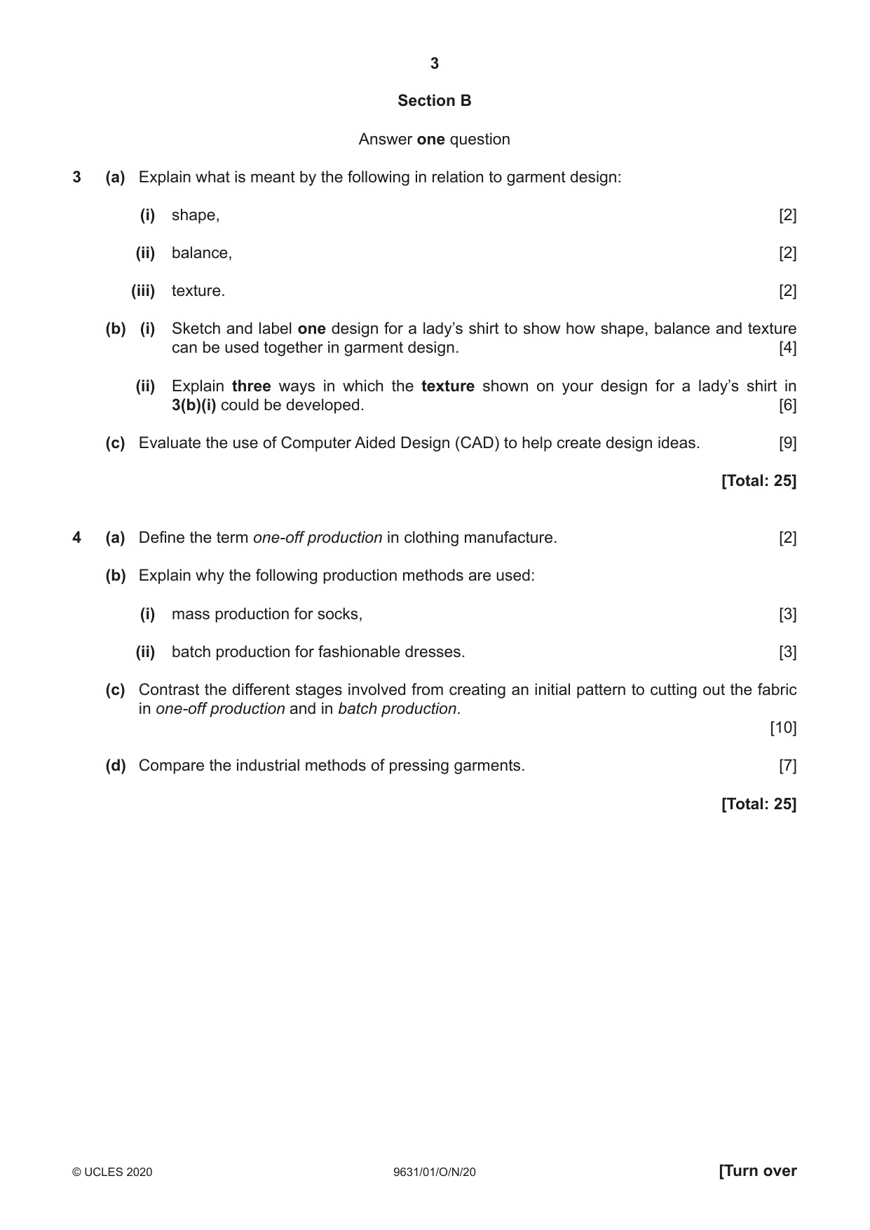 Cambridge A Level Design and Textiles 9631 2020 Oct/Nov Paper 1 · Variant 0 question paper, page 3 of 4