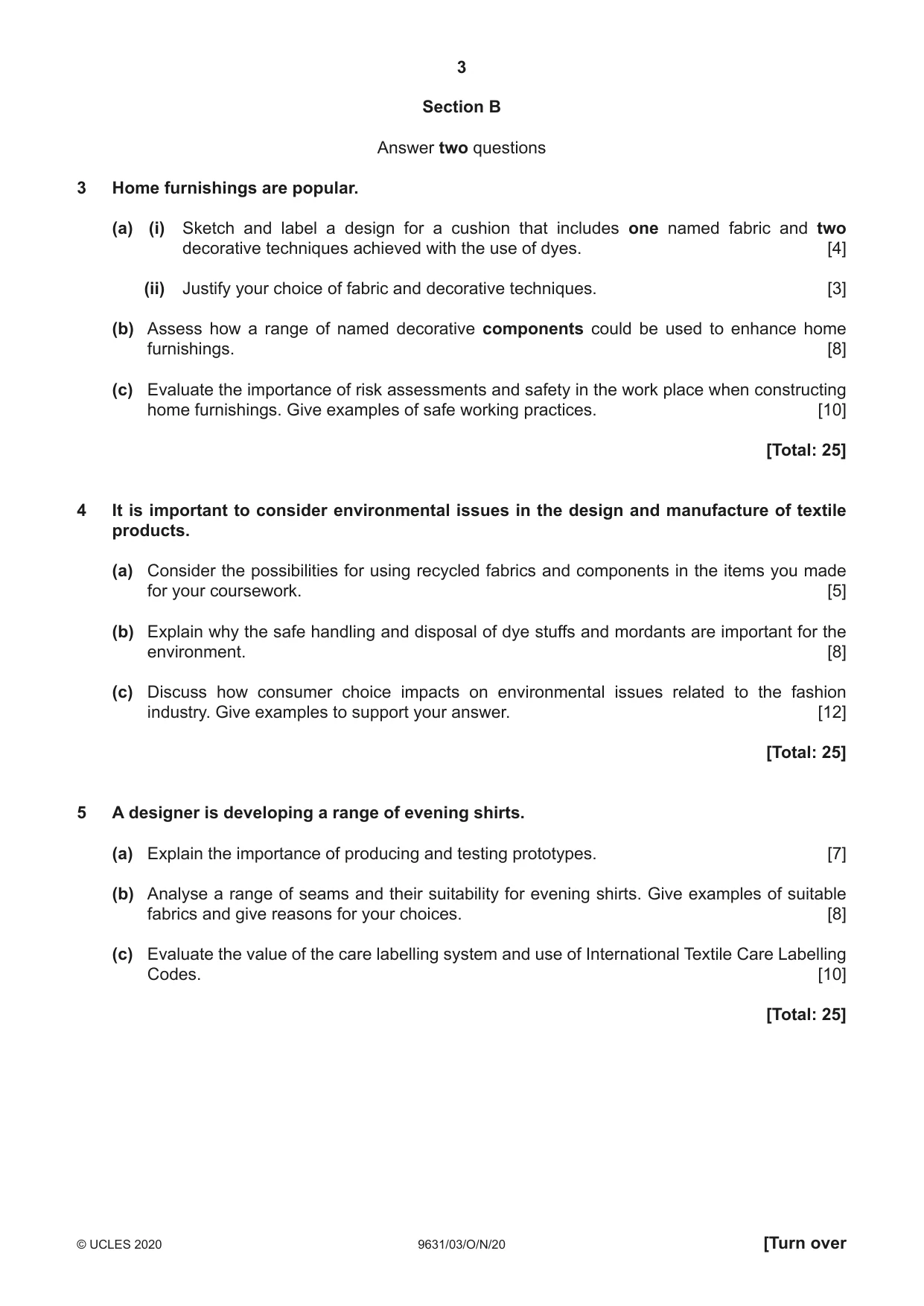 Cambridge A Level Design and Textiles 9631 2020 Oct/Nov Paper 3 · Variant 0 question paper, page 3 of 4