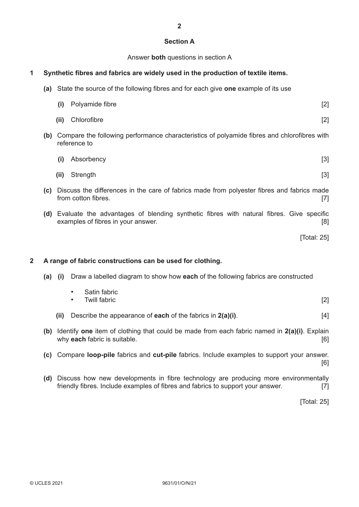 Cambridge A Level Design and Textiles 9631 2021 Oct/Nov Paper 1 · Variant 0 question paper, page 2 of 4