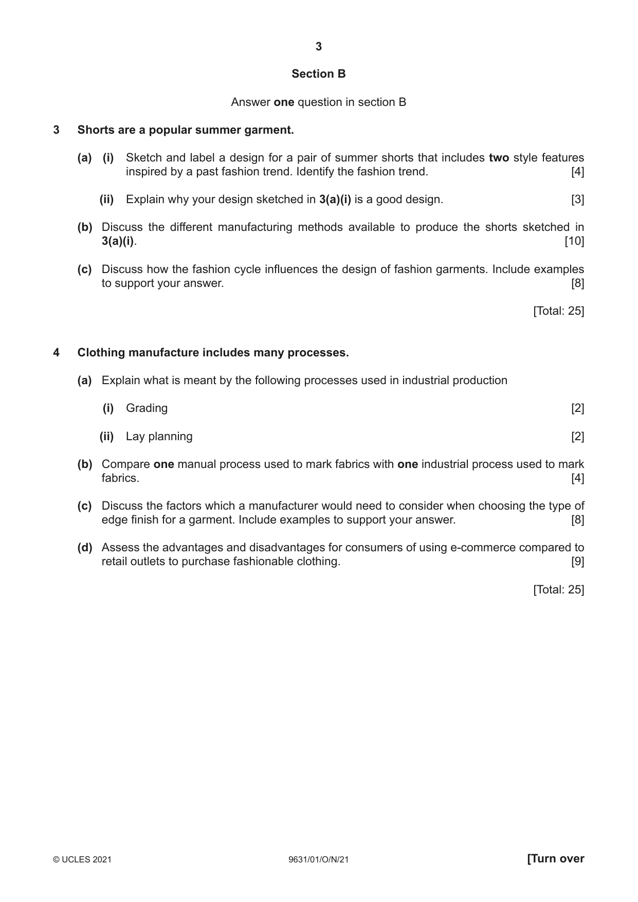 Cambridge A Level Design and Textiles 9631 2021 Oct/Nov Paper 1 · Variant 0 question paper, page 3 of 4