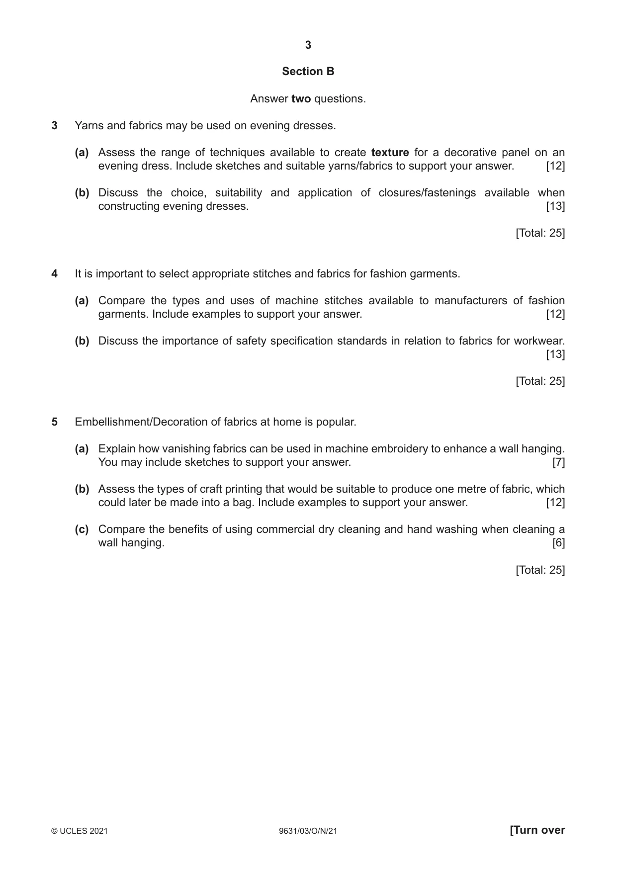 Cambridge A Level Design and Textiles 9631 2021 Oct/Nov Paper 3 · Variant 0 question paper, page 3 of 4