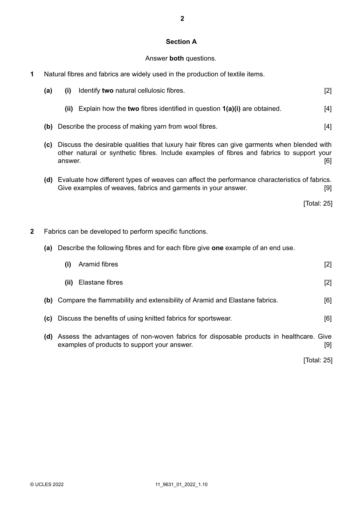 Cambridge A Level Design and Textiles 9631 2022 Oct/Nov Paper 1 · Variant 0 question paper, page 2 of 4
