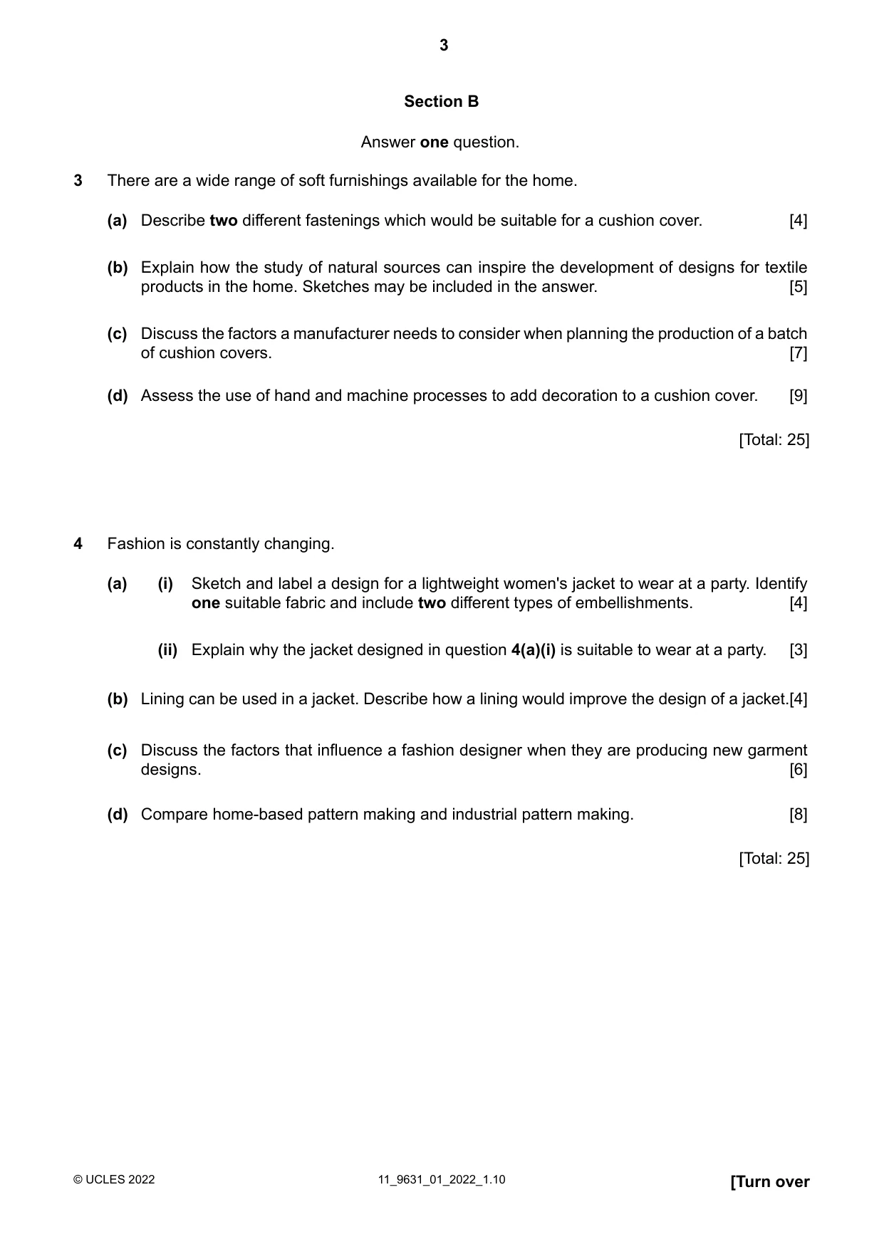 Cambridge A Level Design and Textiles 9631 2022 Oct/Nov Paper 1 · Variant 0 question paper, page 3 of 4
