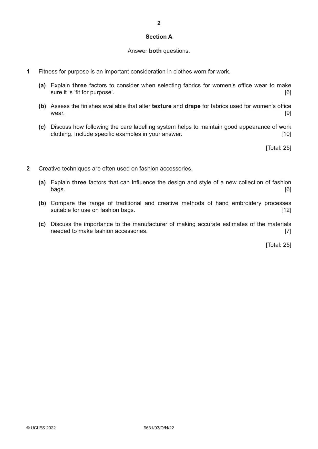 Cambridge A Level Design and Textiles 9631 2022 Oct/Nov Paper 3 · Variant 0 question paper, page 2 of 4