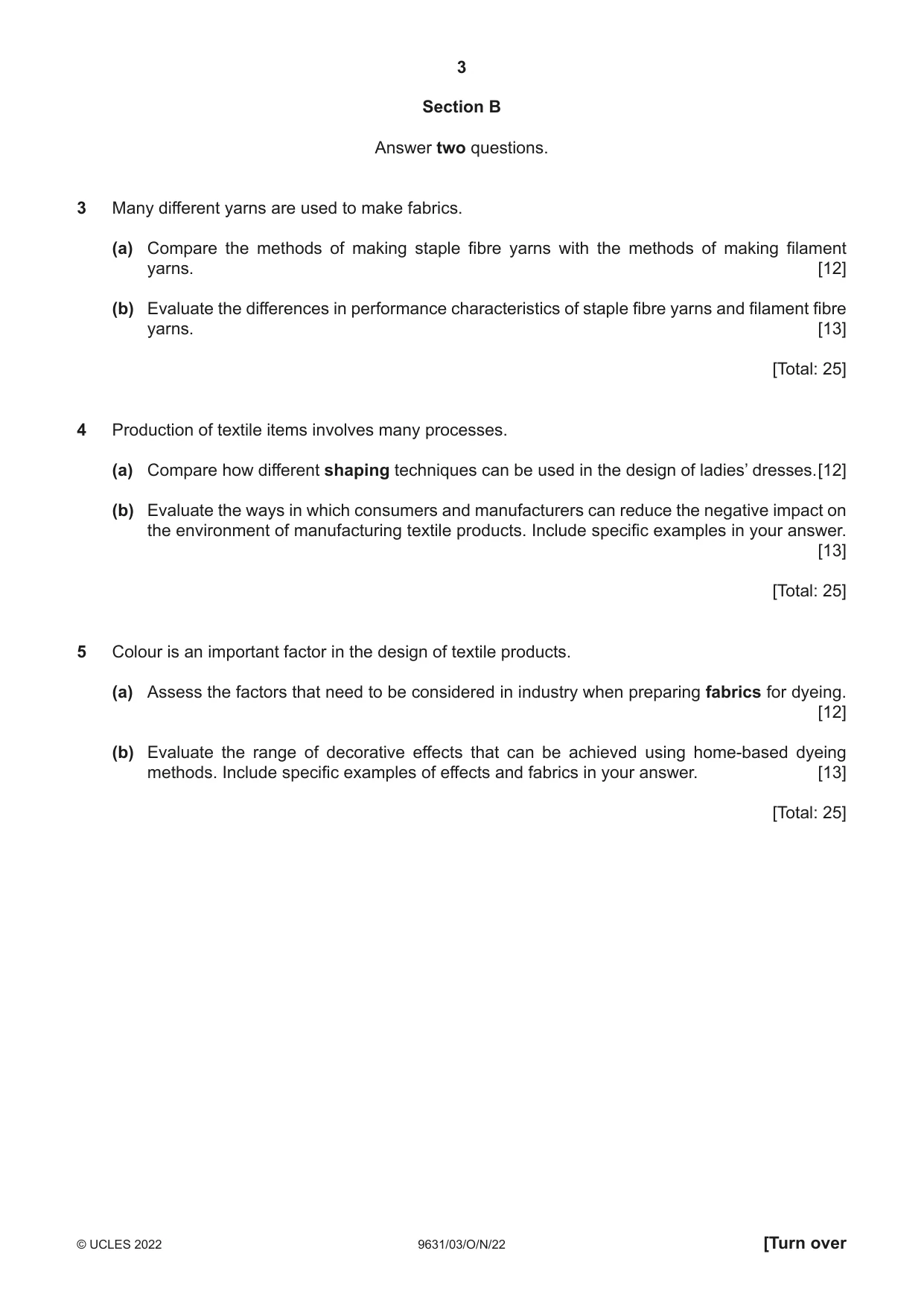 Cambridge A Level Design and Textiles 9631 2022 Oct/Nov Paper 3 · Variant 0 question paper, page 3 of 4