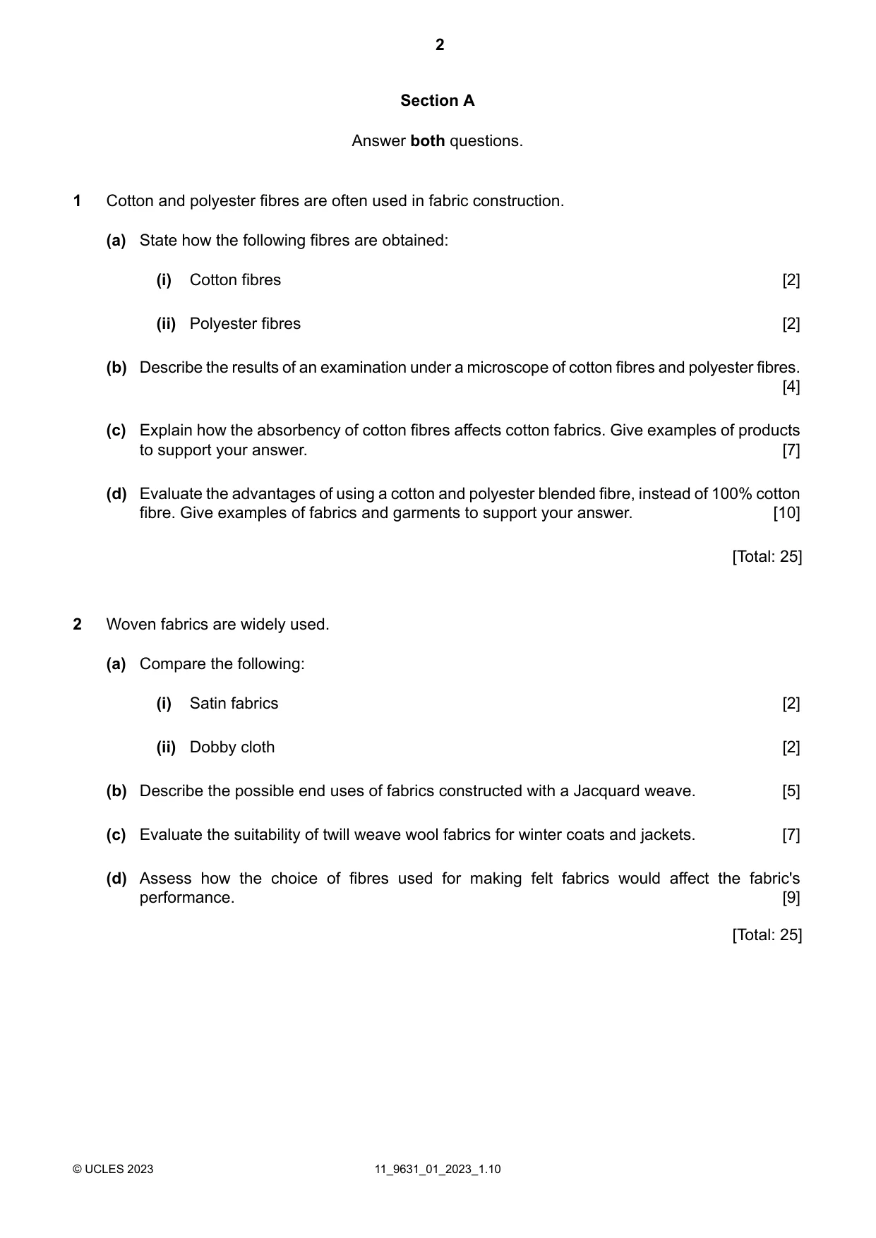 Cambridge A Level Design and Textiles 9631 2023 Oct/Nov Paper 1 · Variant 0 question paper, page 2 of 4