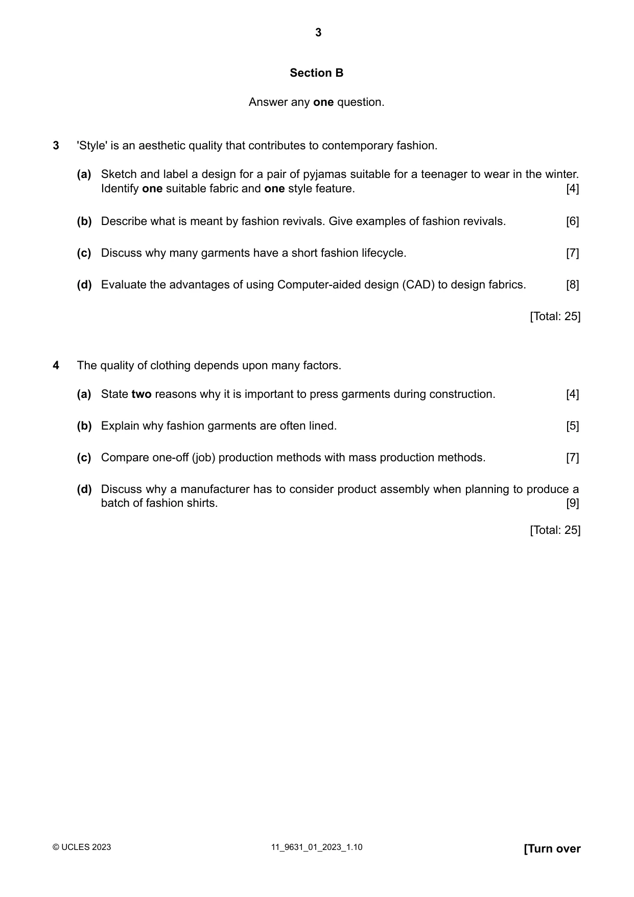 Cambridge A Level Design and Textiles 9631 2023 Oct/Nov Paper 1 · Variant 0 question paper, page 3 of 4