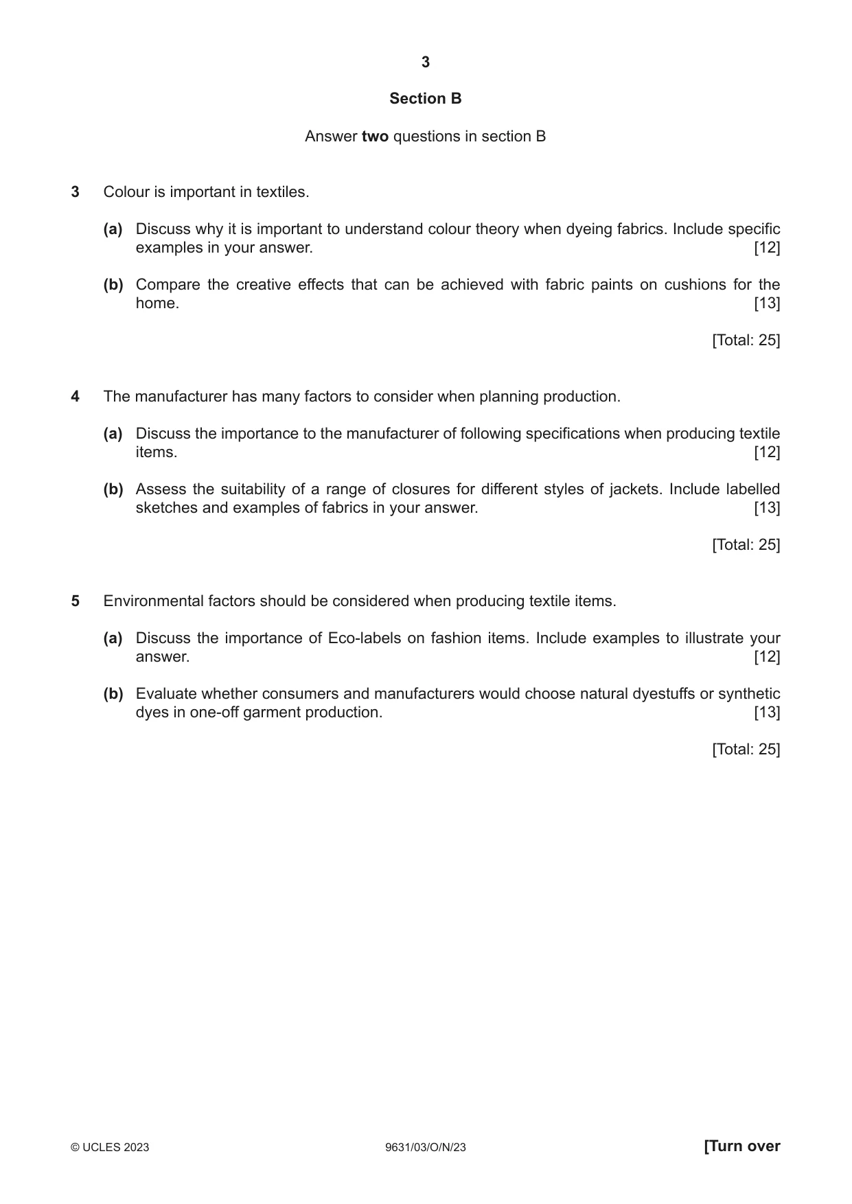 Cambridge A Level Design and Textiles 9631 2023 Oct/Nov Paper 3 · Variant 0 question paper, page 3 of 4