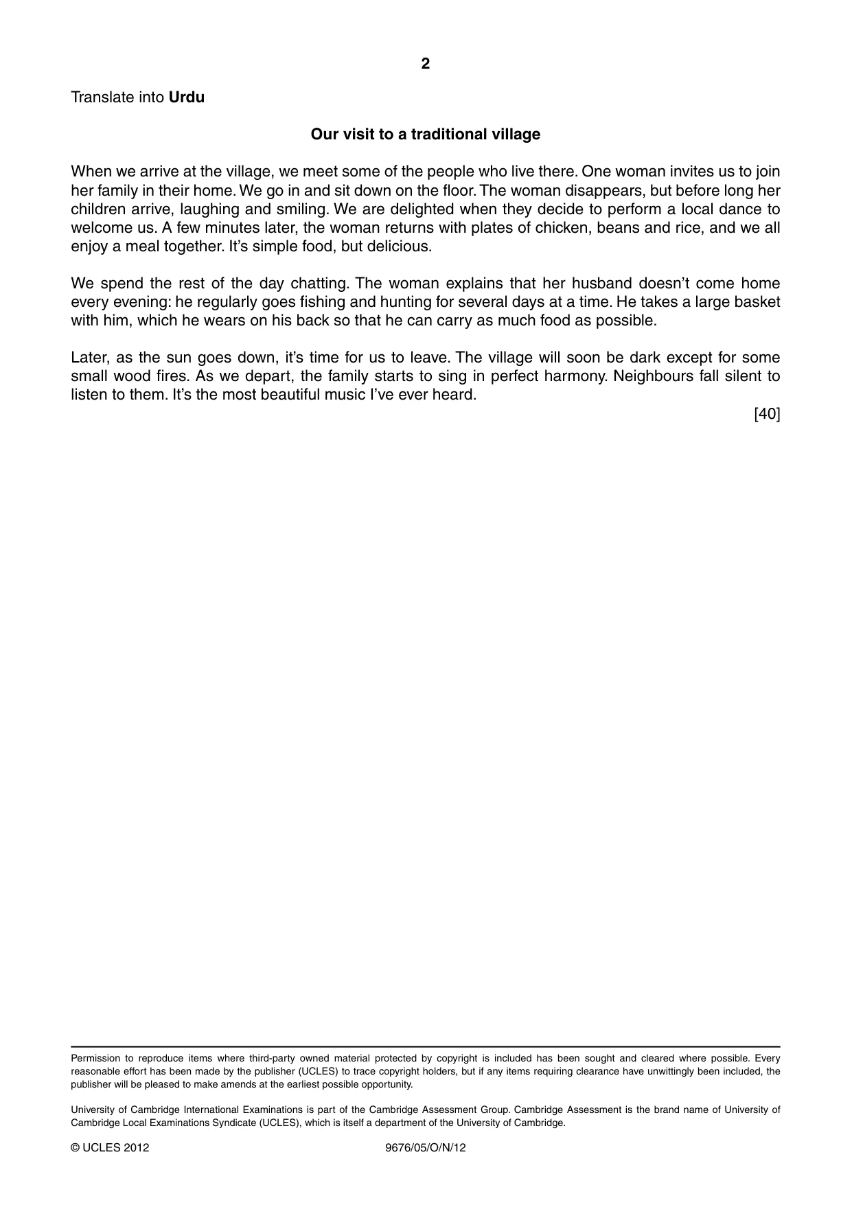 Cambridge A Level Urdu (A Level only) 9676 2012 Oct/Nov Paper 5 · Variant 1 question paper, page 2 of 2