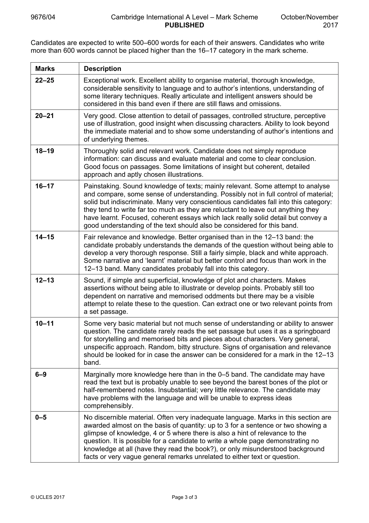 Mark scheme, page 3 of 3
