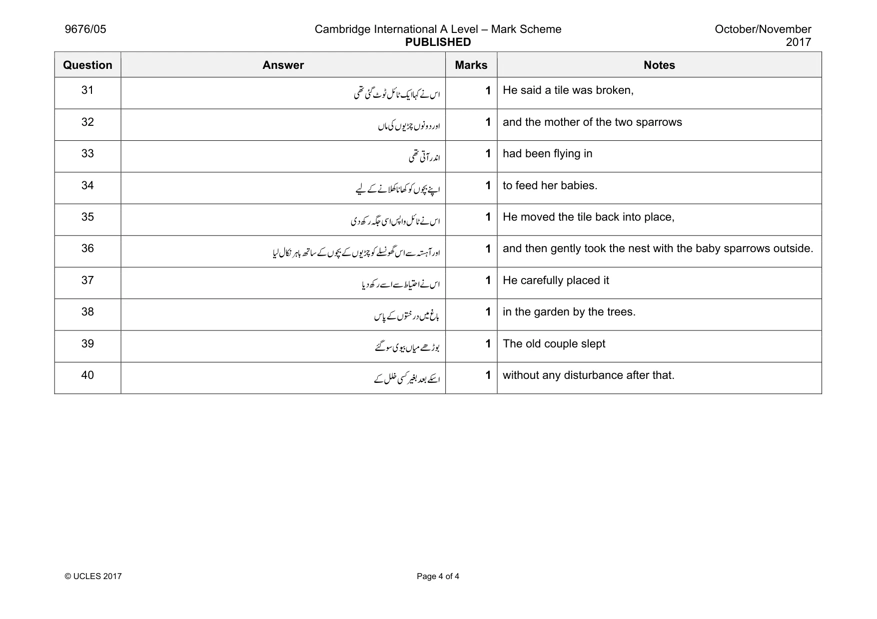 Mark scheme, page 4 of 4