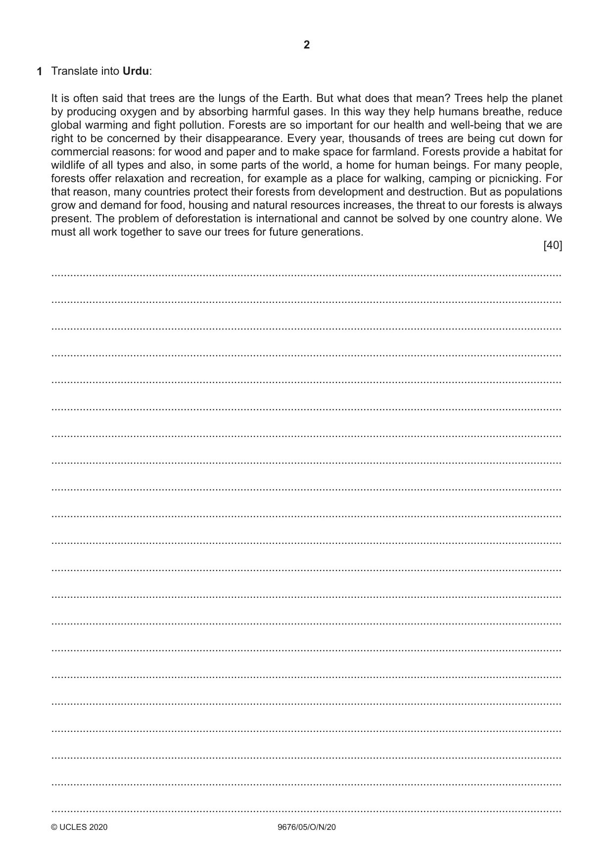 Cambridge A Level Urdu (A Level only) 9676 2020 Oct/Nov Paper 5 · Variant 0 question paper, page 2 of 4