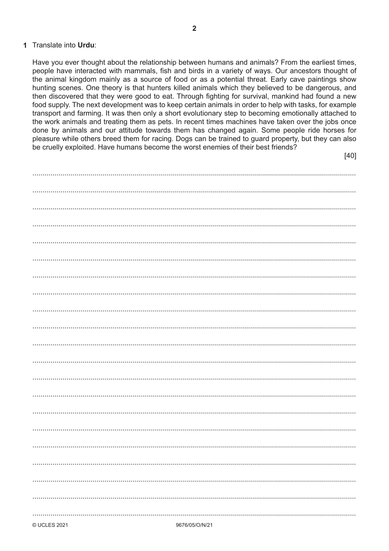 Cambridge A Level Urdu (A Level only) 9676 2021 Oct/Nov Paper 5 · Variant 0 question paper, page 2 of 4