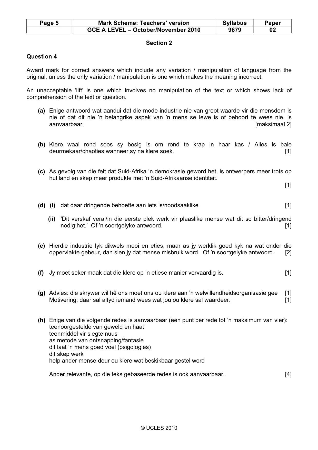 Mark scheme, page 5 of 7