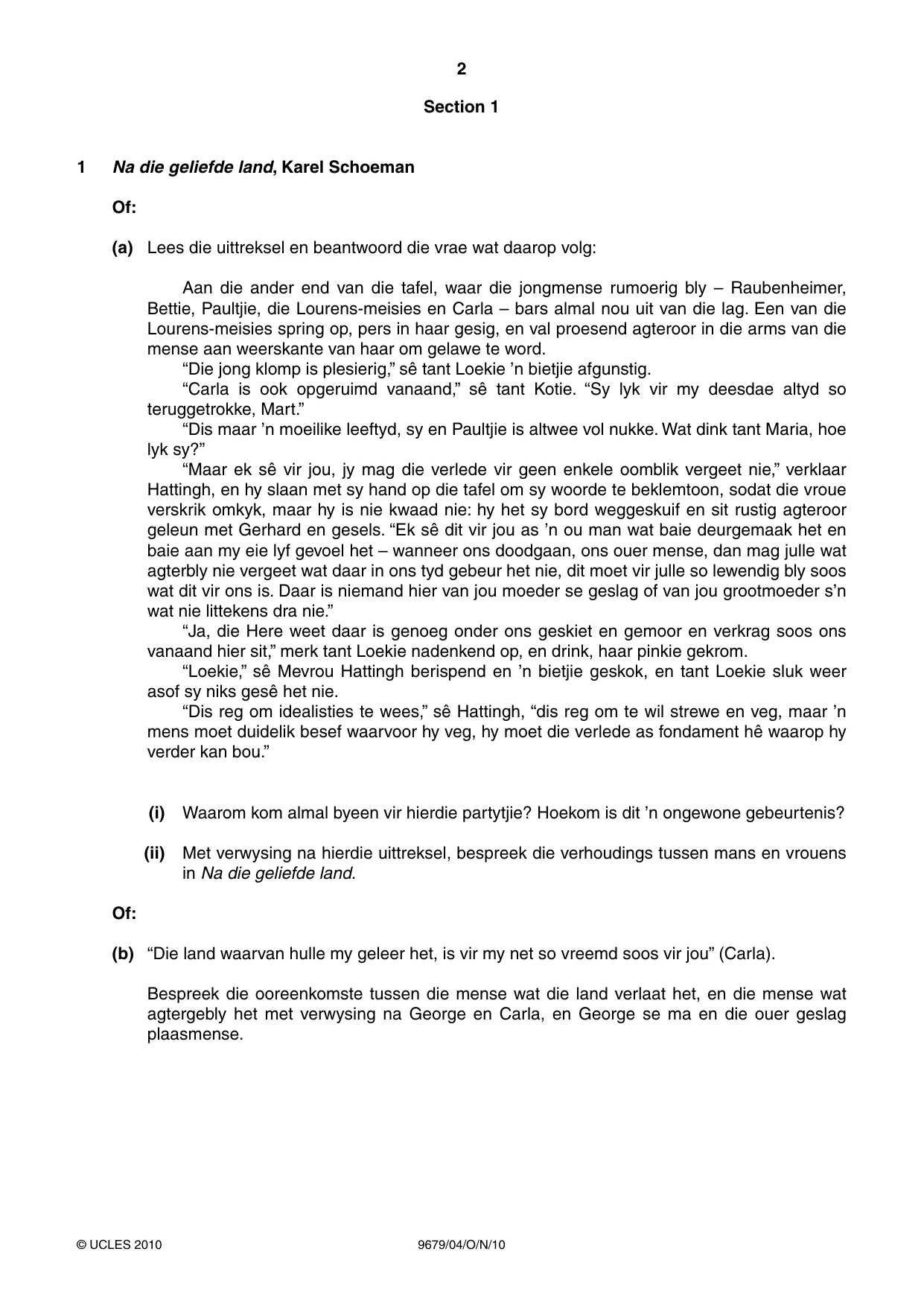 Cambridge A Level Afrikaans 9679 2010 Oct/Nov Paper 4 · Variant 1 question paper, page 2 of 8